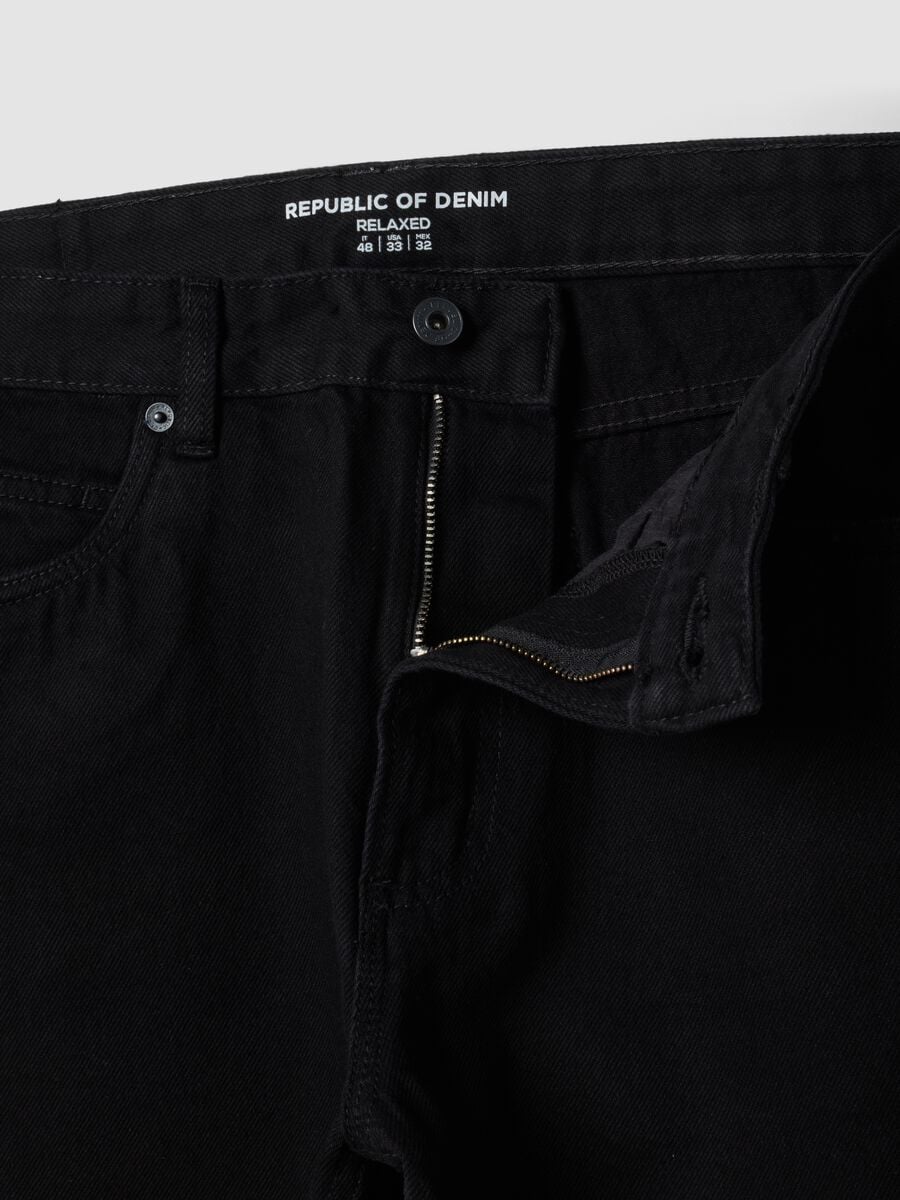 Black pure cotton denim jeans, relaxed fit_5