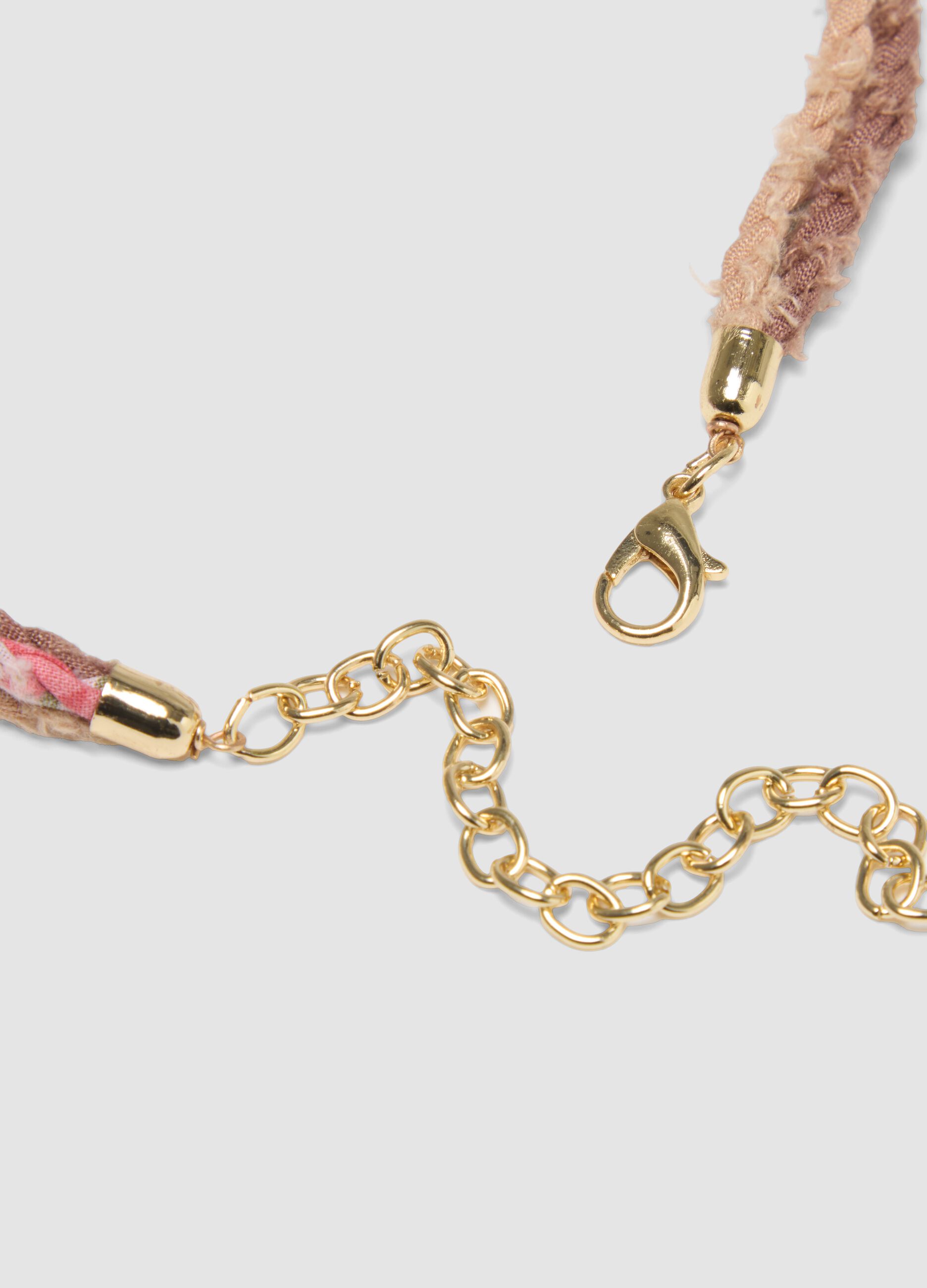 Multicolour braided necklace with golden charms