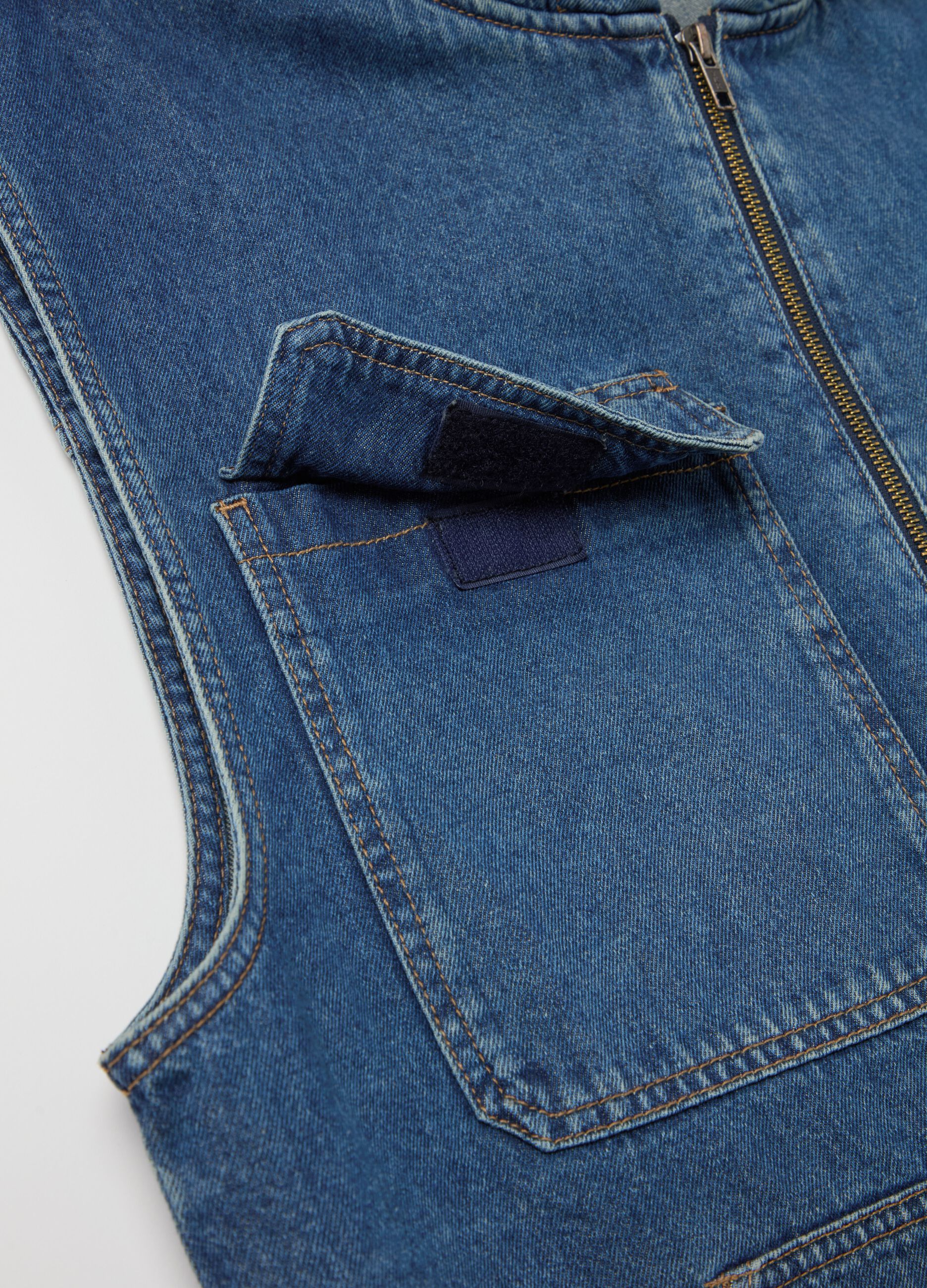 Full-zip gilet in denim with hood