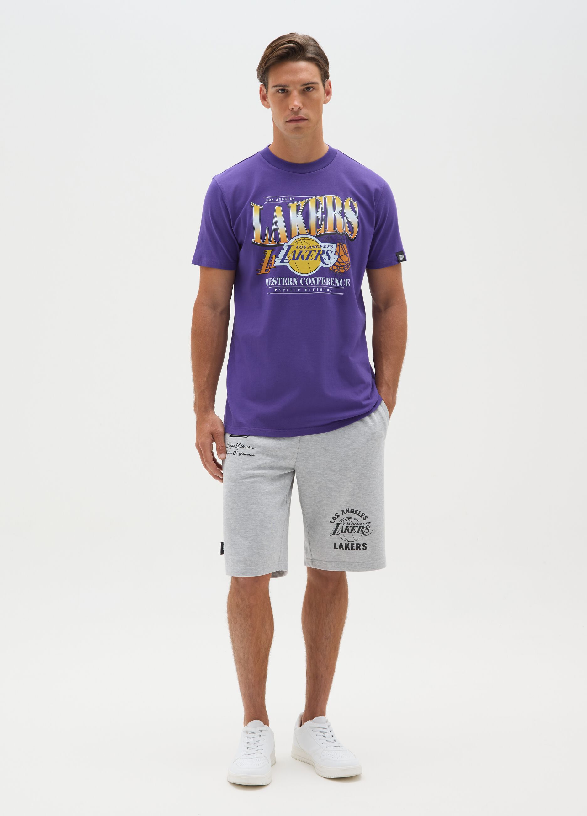 T-shirt in puro cotone viola con stampa Lakers