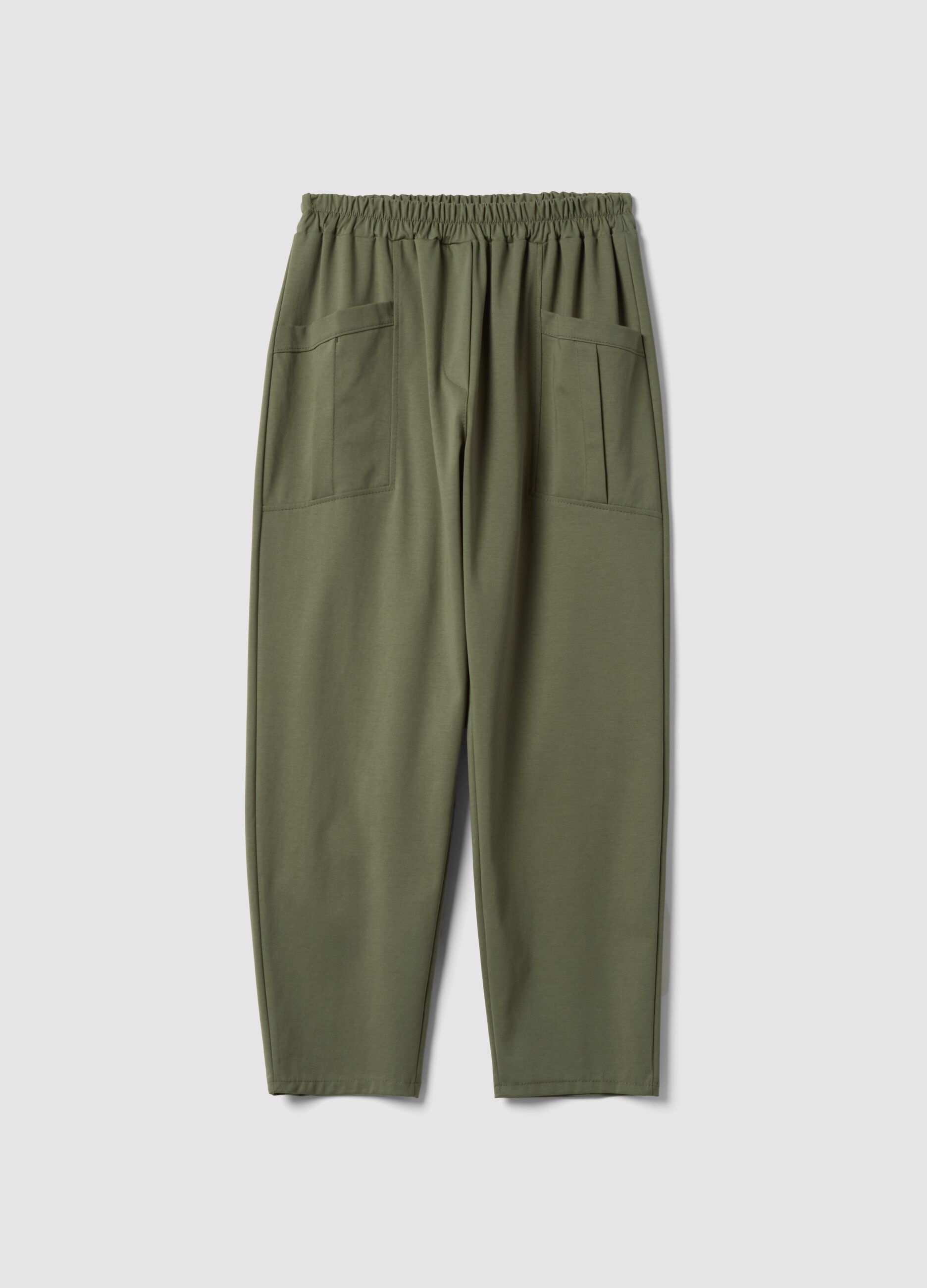 Green stretch-cotton trousers with elasticated waistband, regular fit