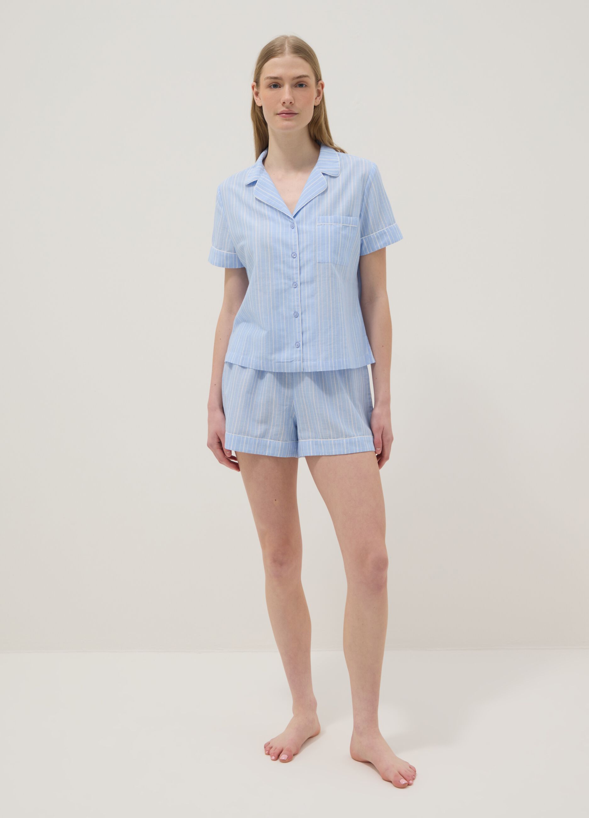 Blue striped pure cotton pyjamas, regular fit