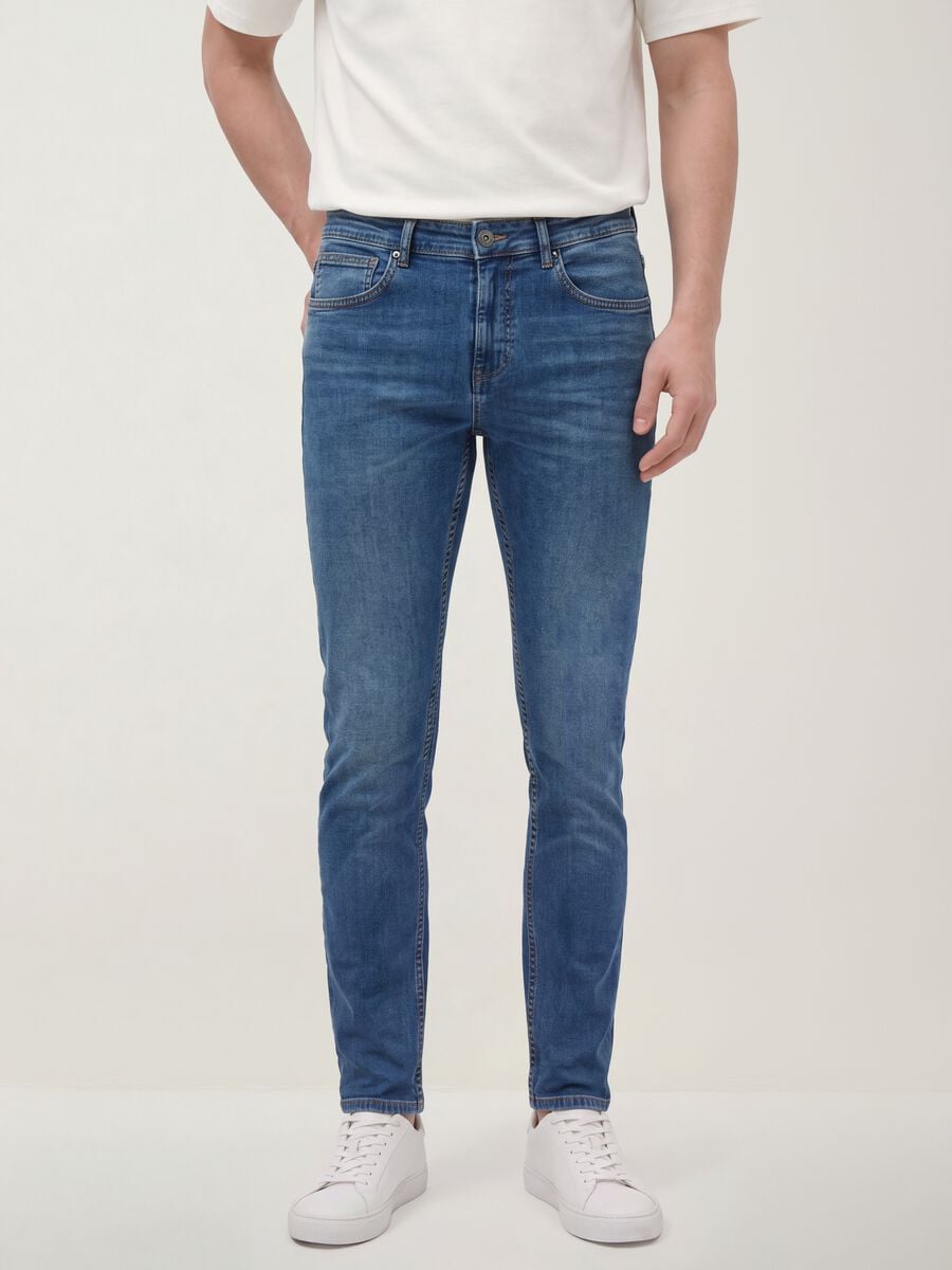 Jeans denim blu in cotone elasticizzato skinny fit_1