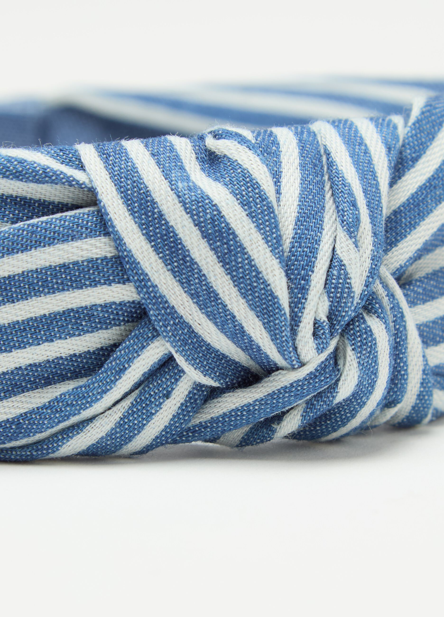 Alice band with white and blue striped knot