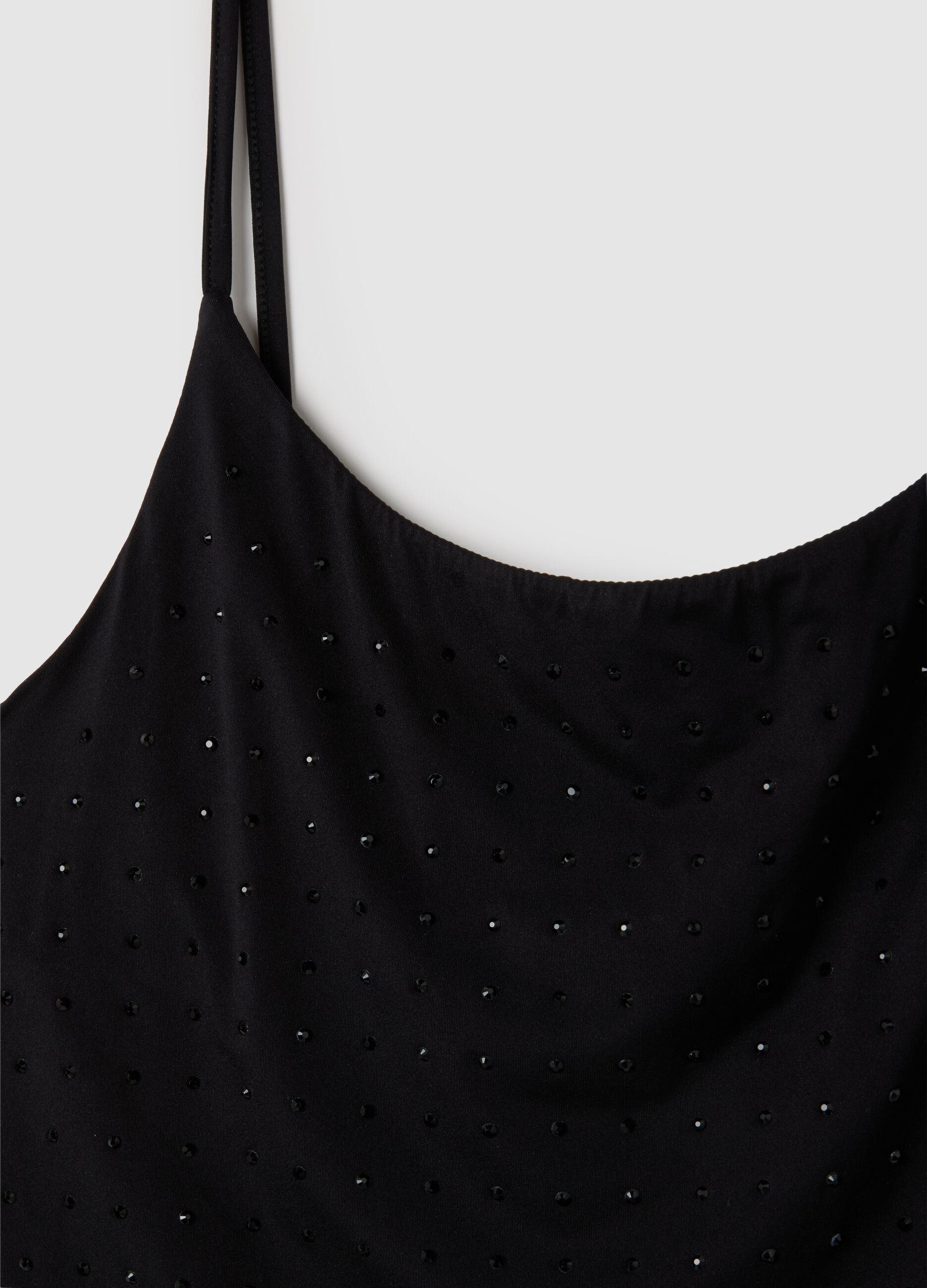 Women's Stretch Black Bodysuit with Rhinestones
