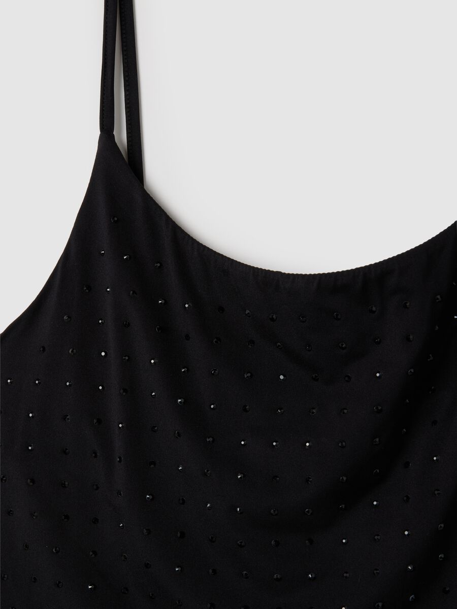 Women's Stretch Black Bodysuit with Rhinestones_1