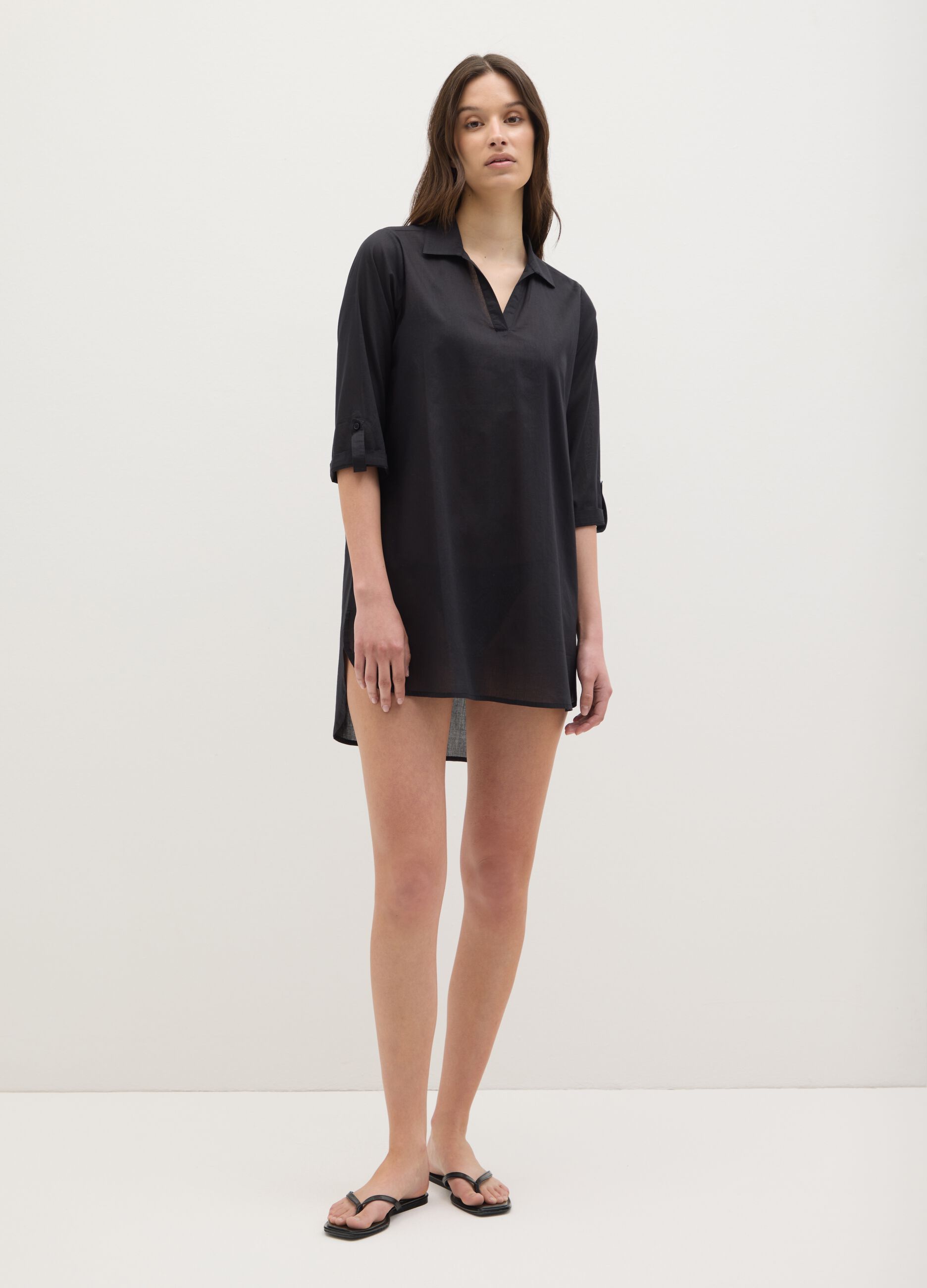 Copricostume da donna in puro cotone nero regular fit