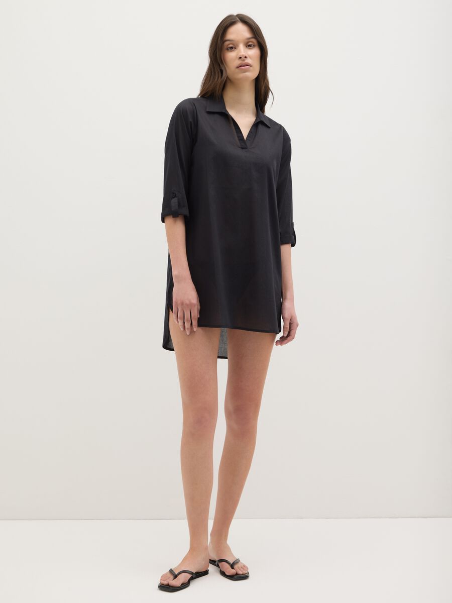 Women's black beach cover-up in 100% cotton with regular fit_0