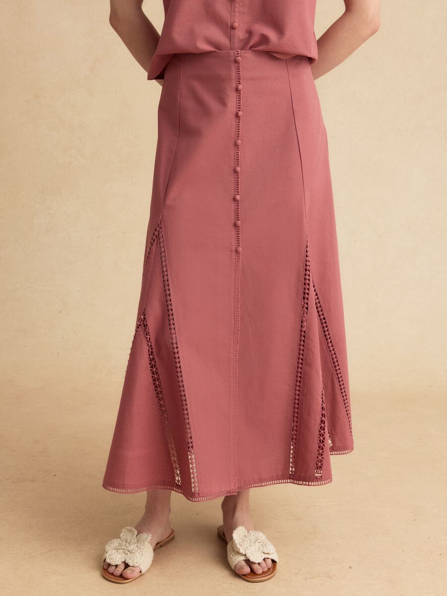 Pink cotton-linen blend skirt with openwork detailing_1