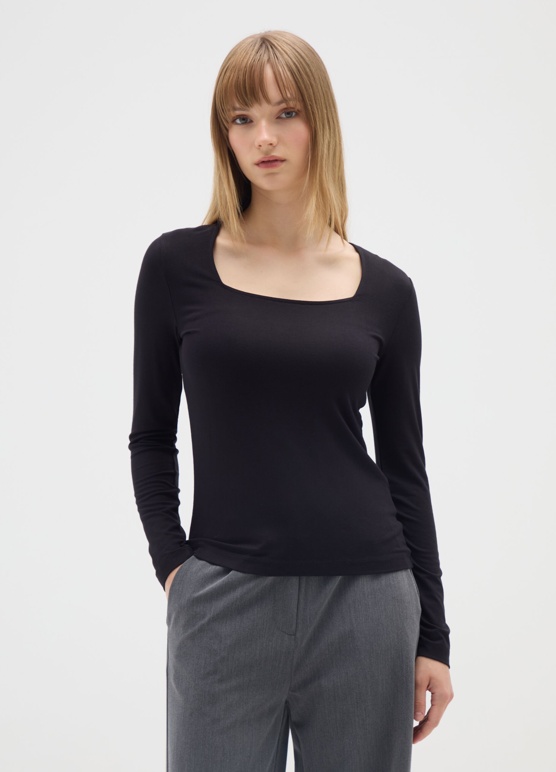 Black stretch viscose jersey regular fit