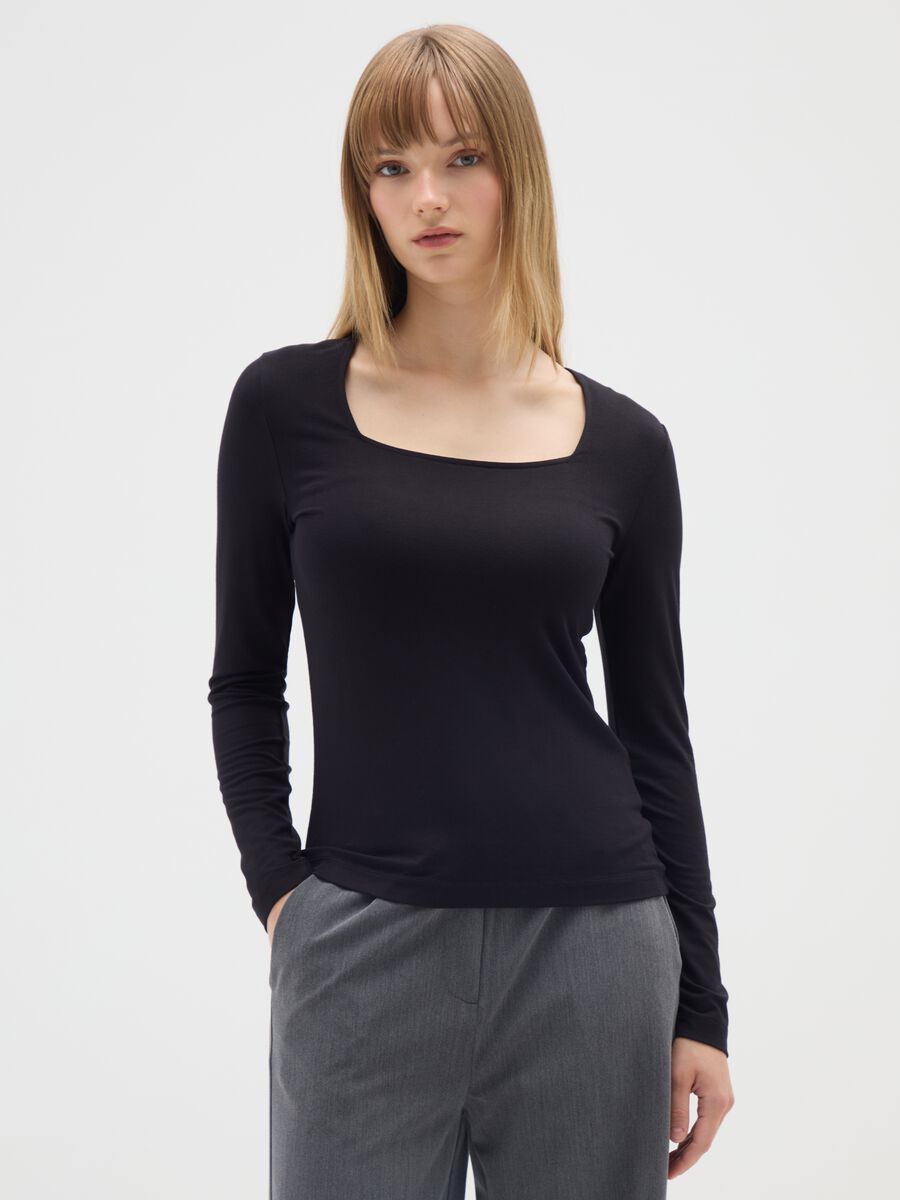 Black stretch viscose jersey regular fit_0