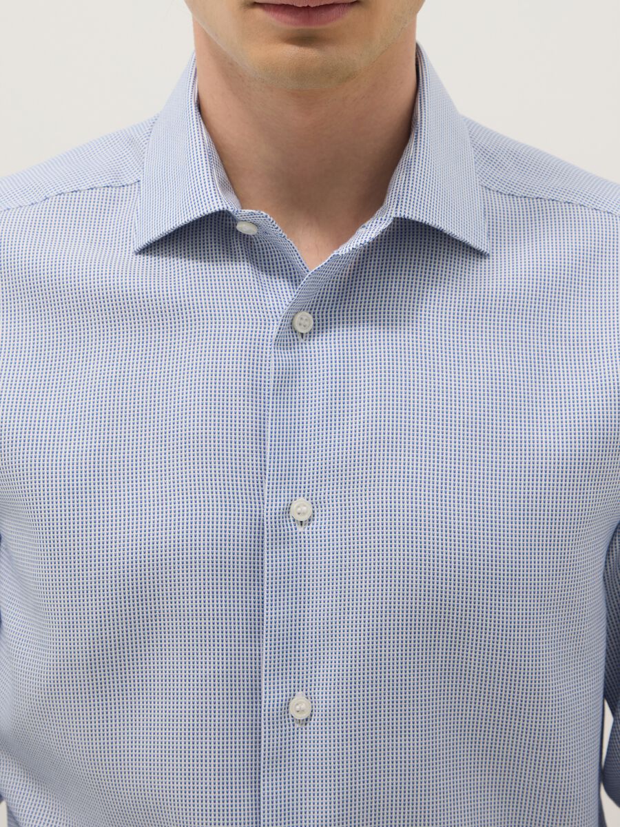 Light blue slim fit cotton shirt with micro-checks_1