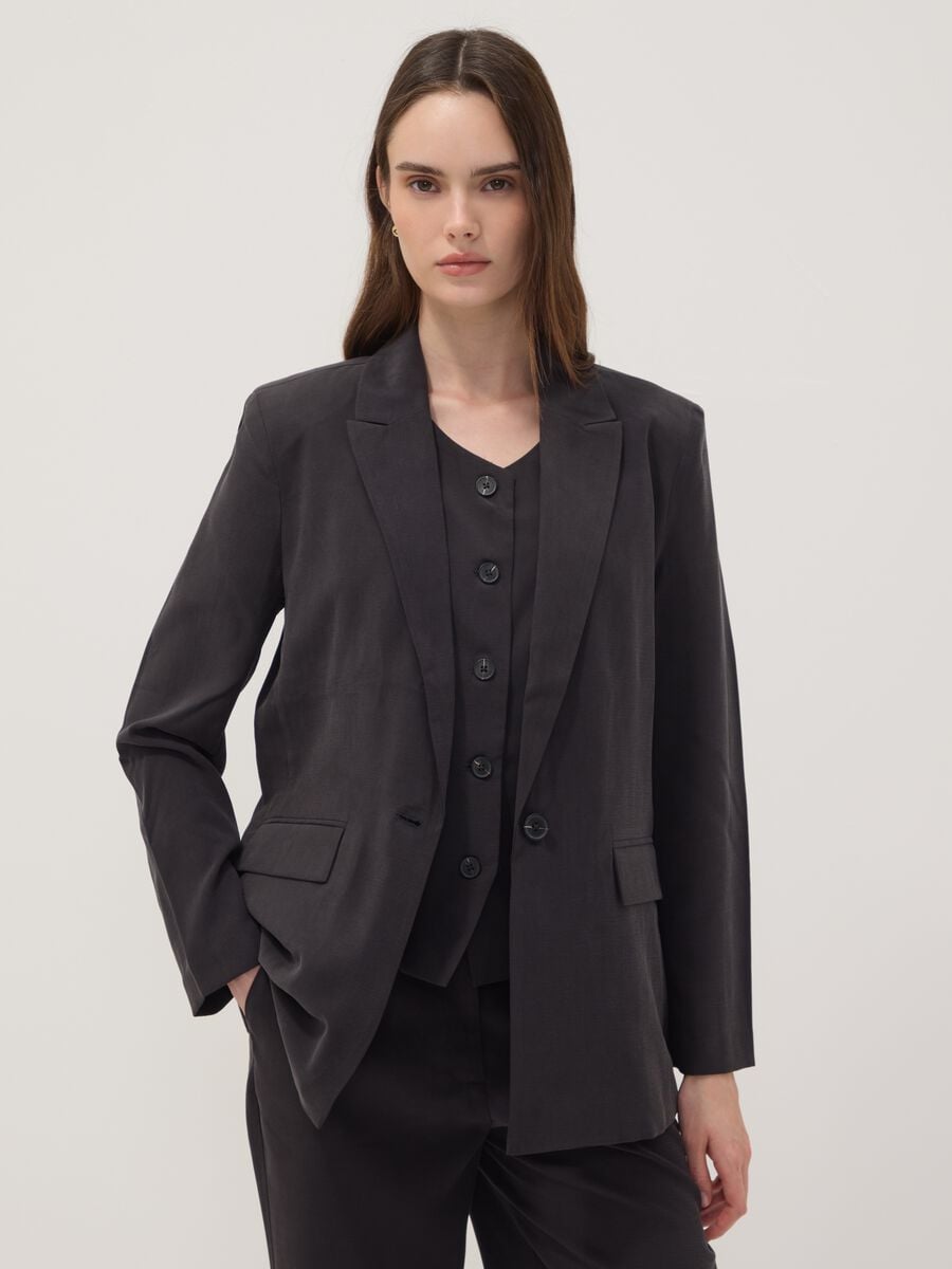 Blazer nero in misto viscosa regular fit_0