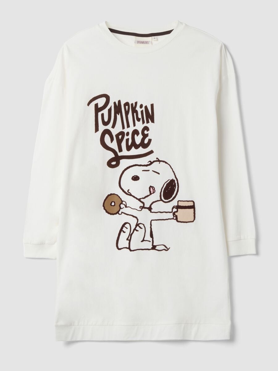 Camicia da notte bianco panna in puro cotone con stampa Peanuts_4