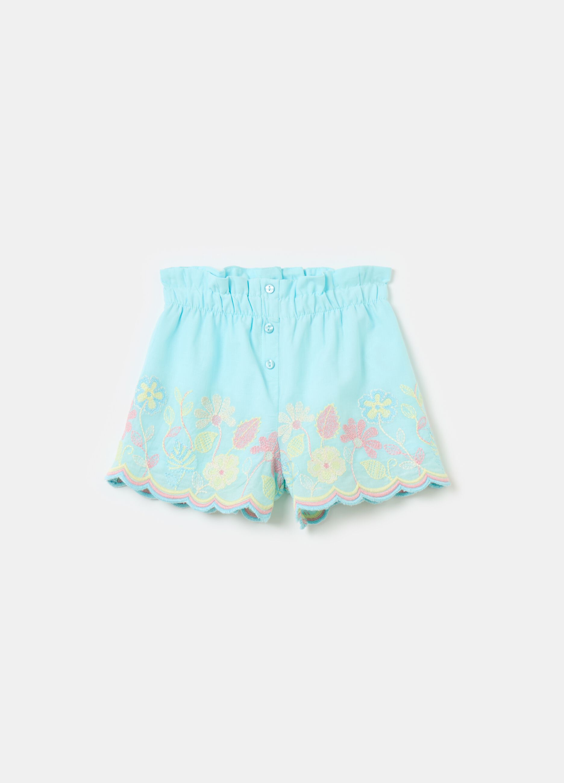 Cotton shorts with floral embroidery