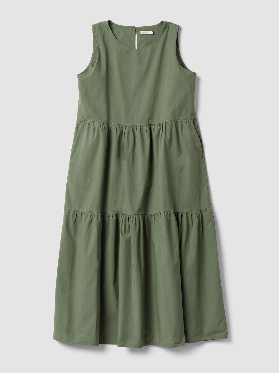 Abito verde smanicato in puro cotone con balze regular fit_4