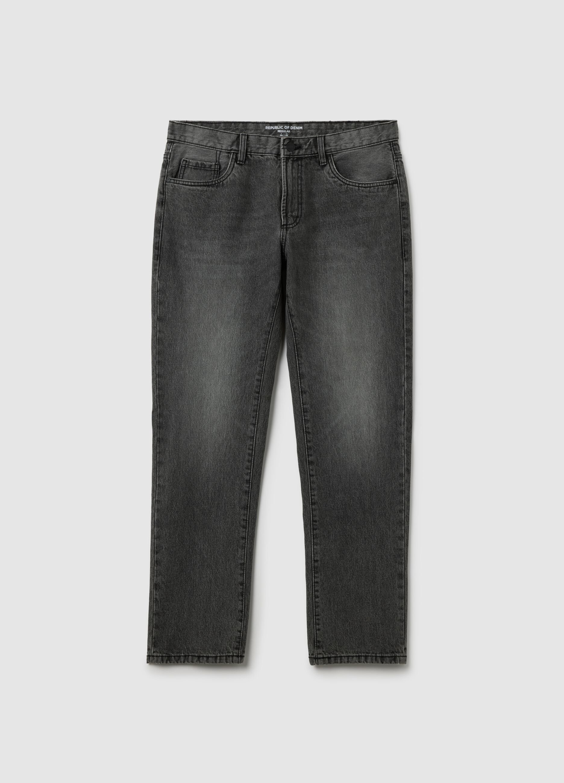 Grey pure cotton regular fit jeans