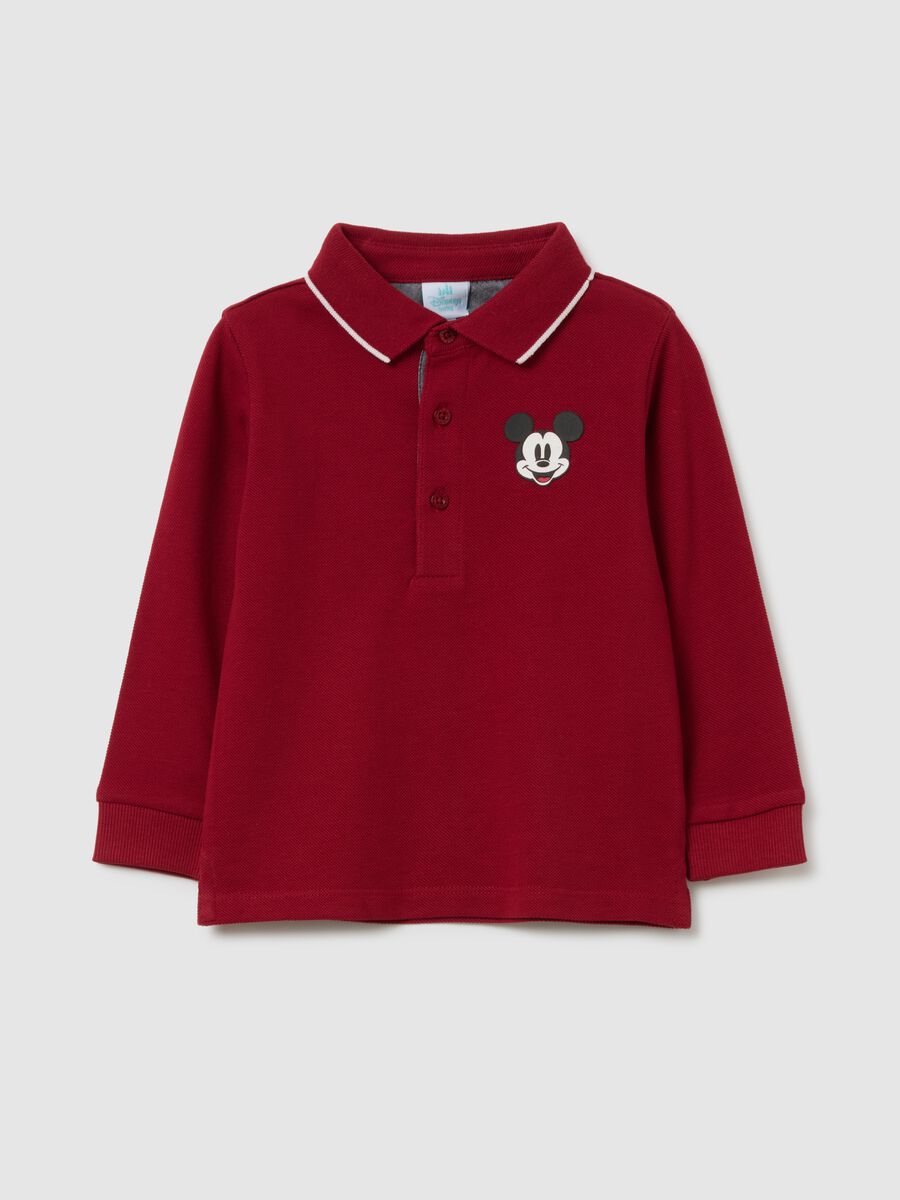 Polo da bambino in puro cotone rosso regular fit con Mickey Mouse_0