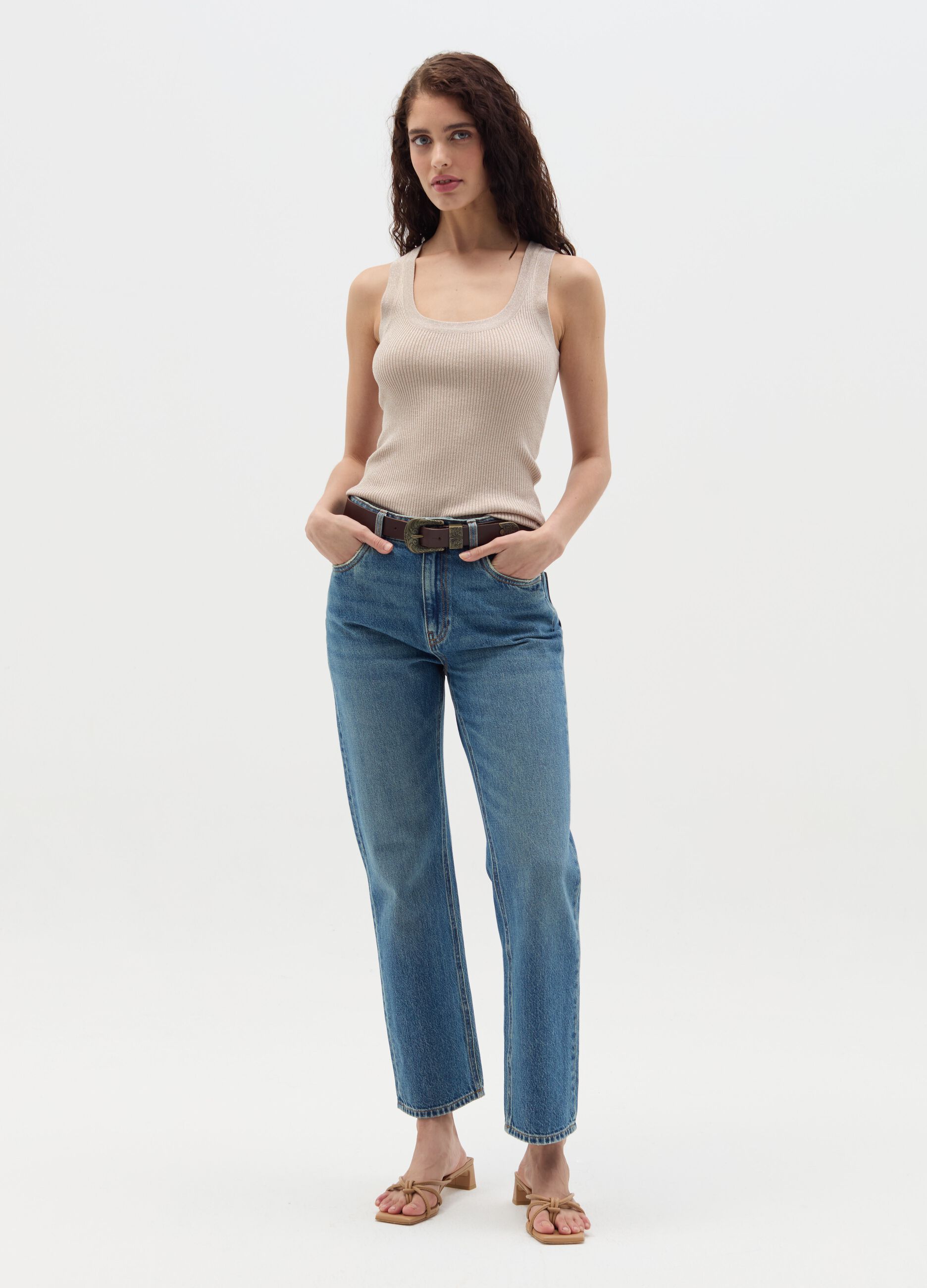 Ribbed lurex tank top