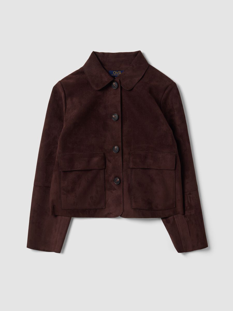 Brown regular-fit shacket with patch pockets_0