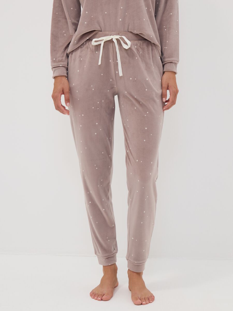 Brown star-print stretch pyjama trousers_1