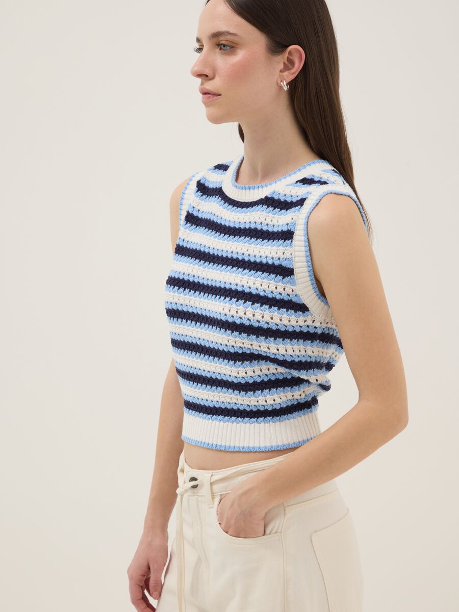 Multicolour striped pure cotton tank top, regular fit_0