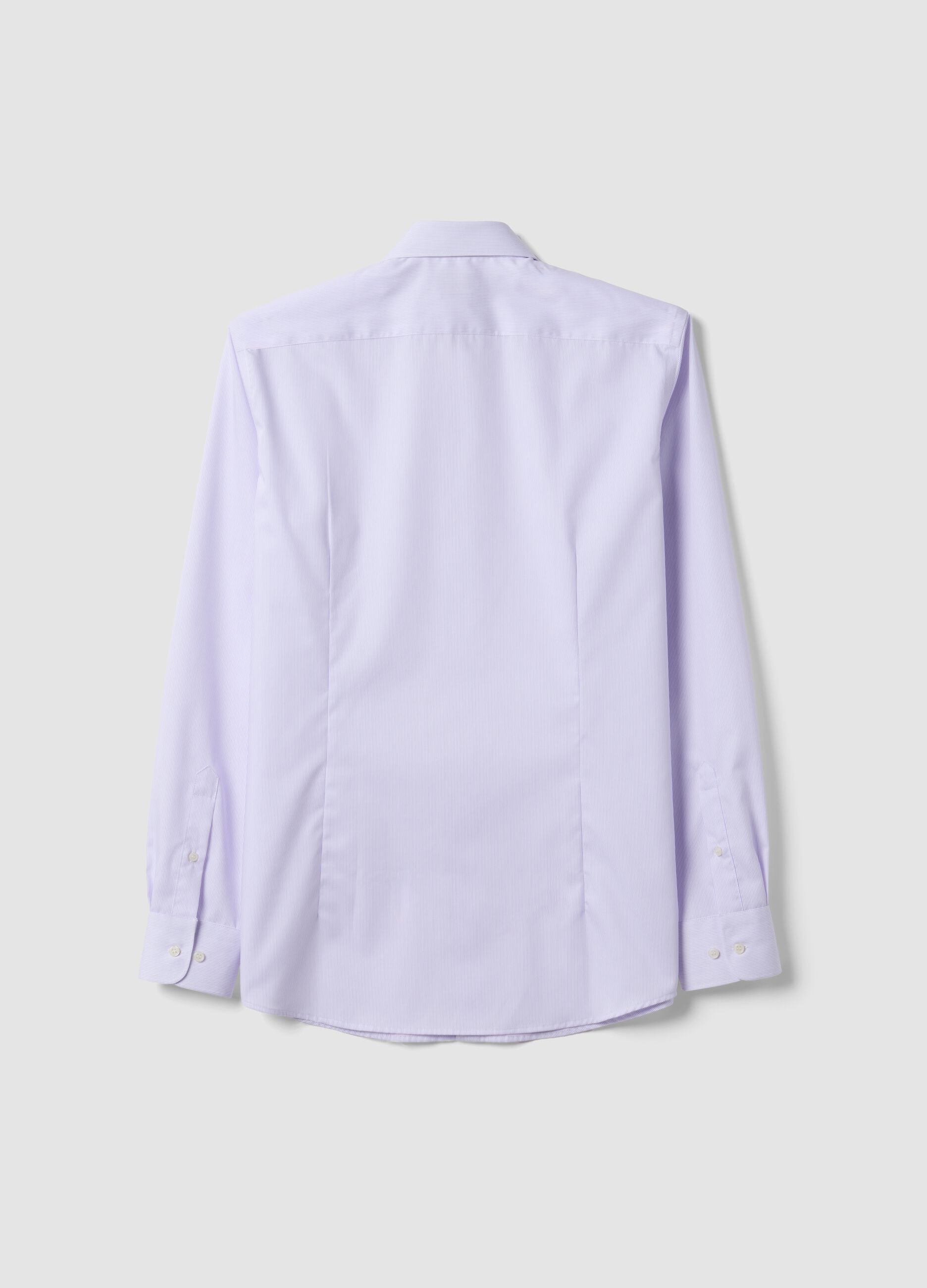 White striped pure cotton shirt with French collar, slim fit, non-iron