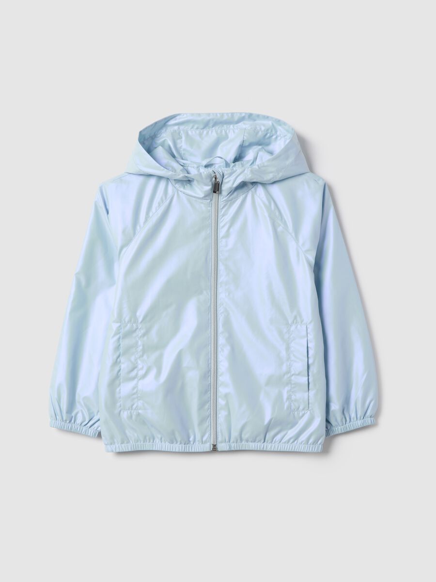 Girls' regular fit metallic blue jacket with zip and hood_0