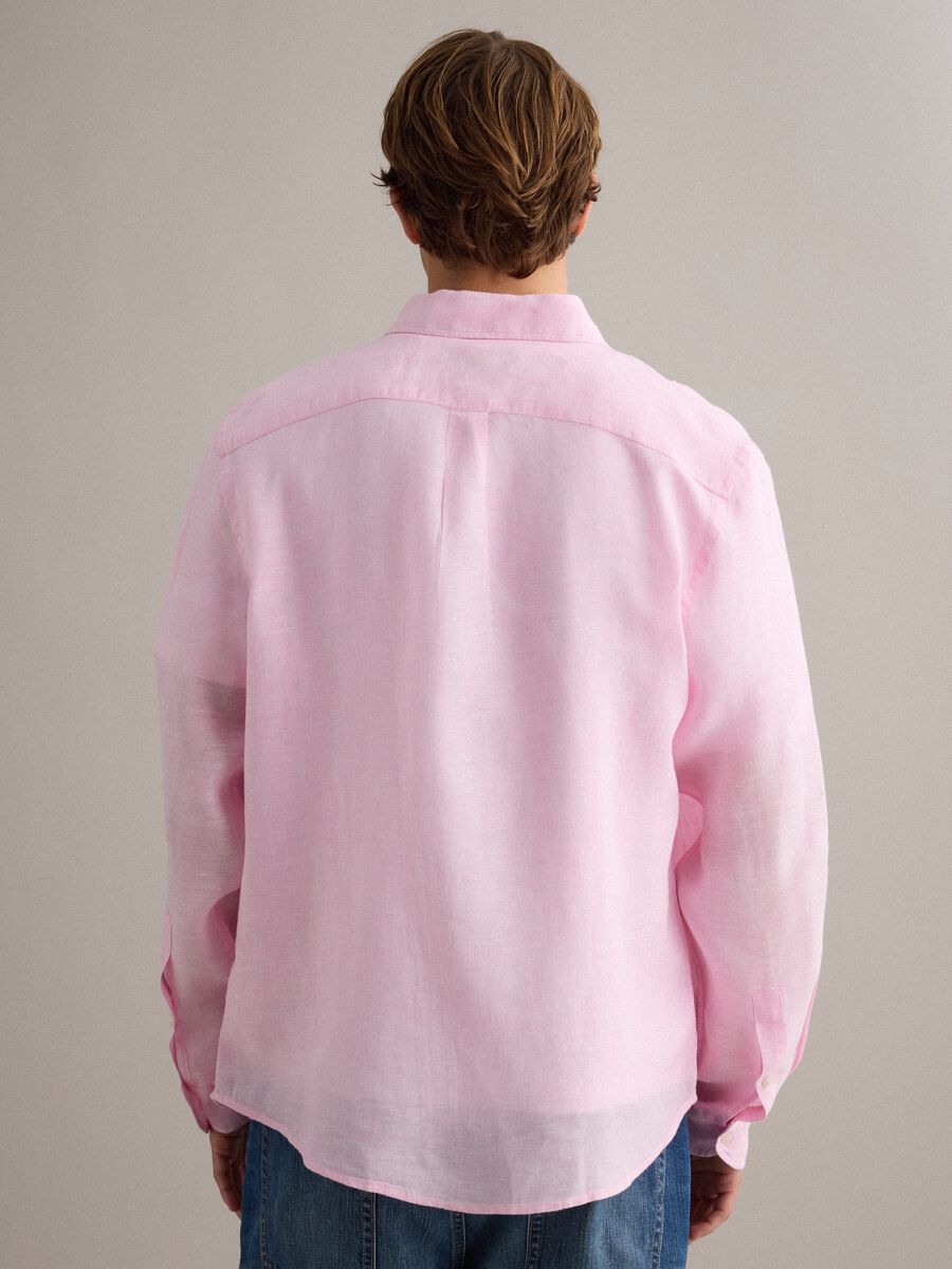 Camicia rosa in puro lino con collo button down regular fit_3