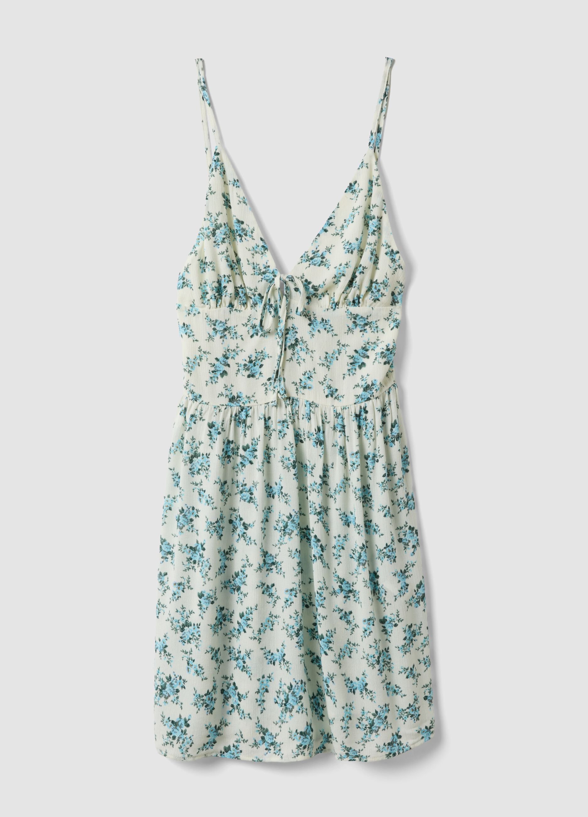 White floral mini dress in pure viscose