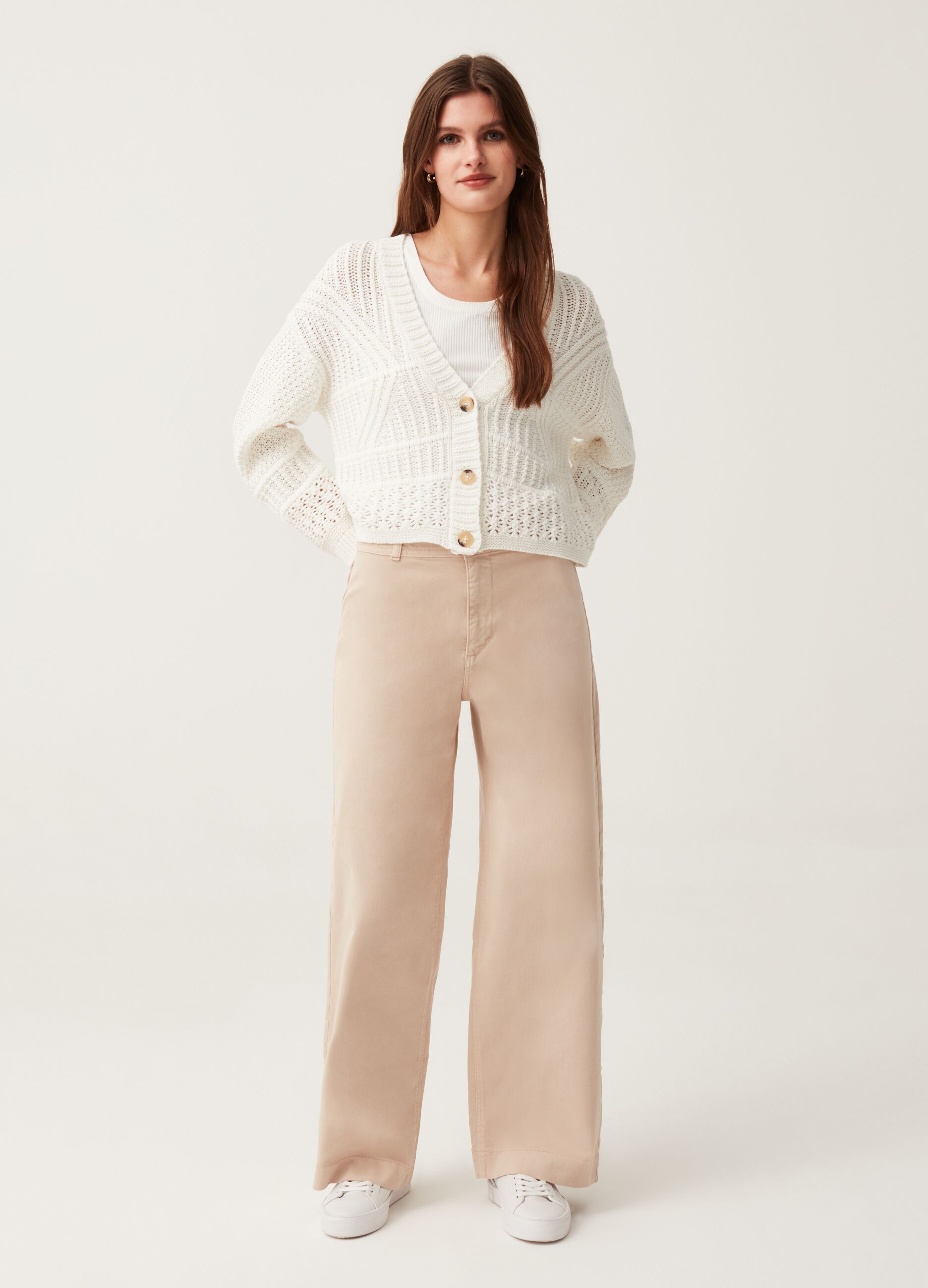 Ovs Pantaloni wide leg in cotone stretch