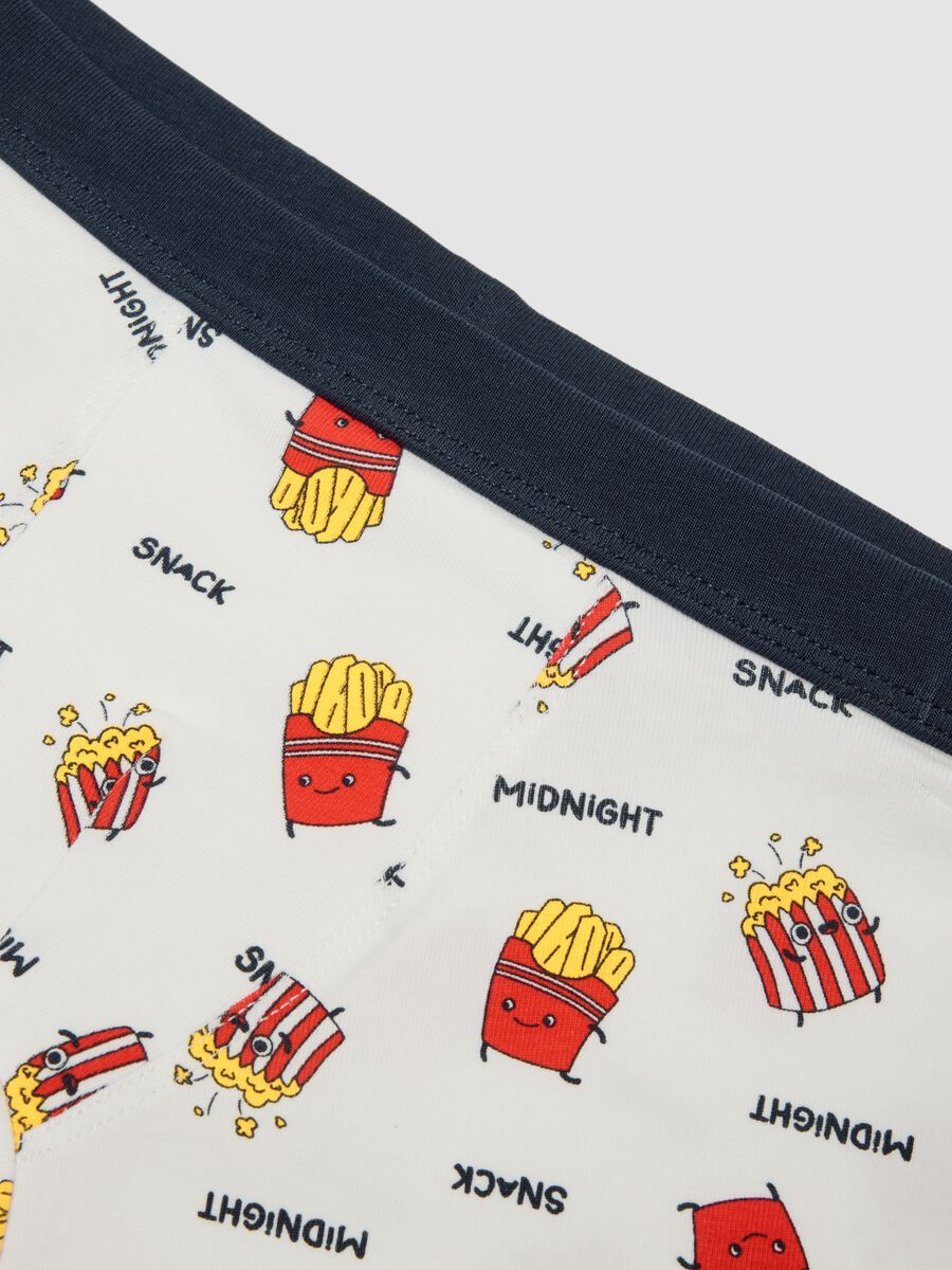 White midi boxer shorts in stretch organic cotton with French fries print_2