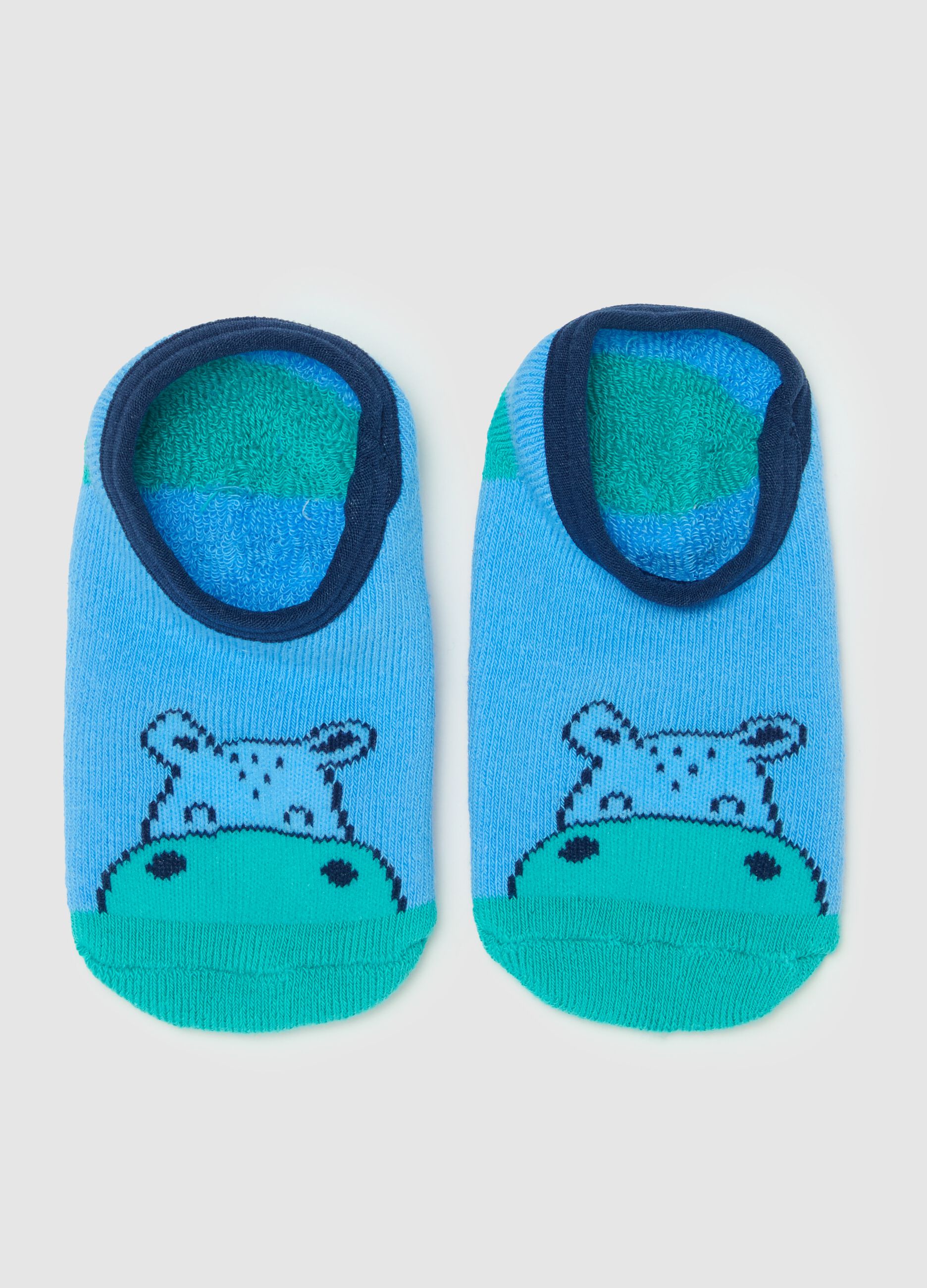 Slipper socks with hippopotamus design