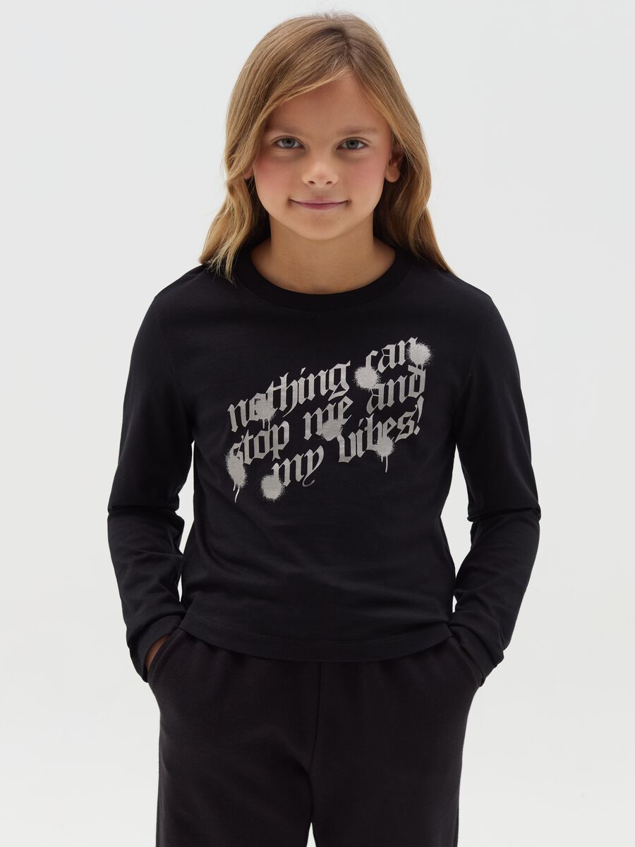 Crop T-shirt with long sleeves and print_0