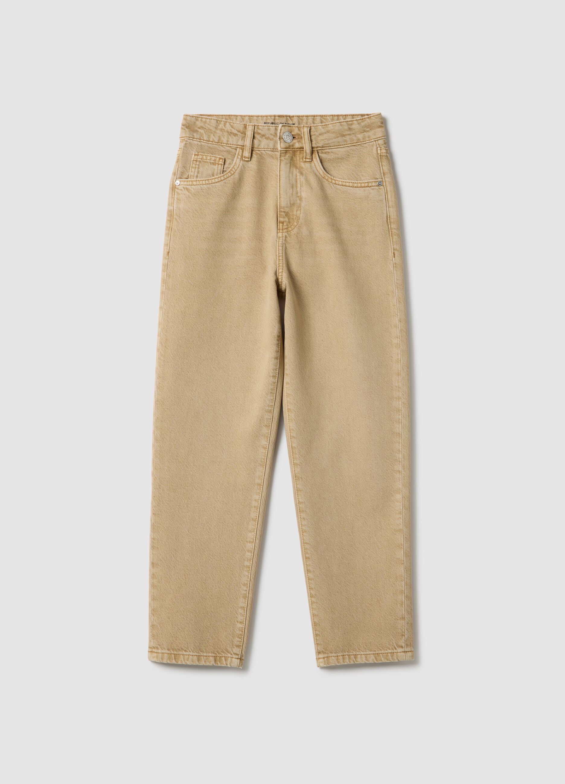 Boys' relaxed fit beige pure cotton jeans