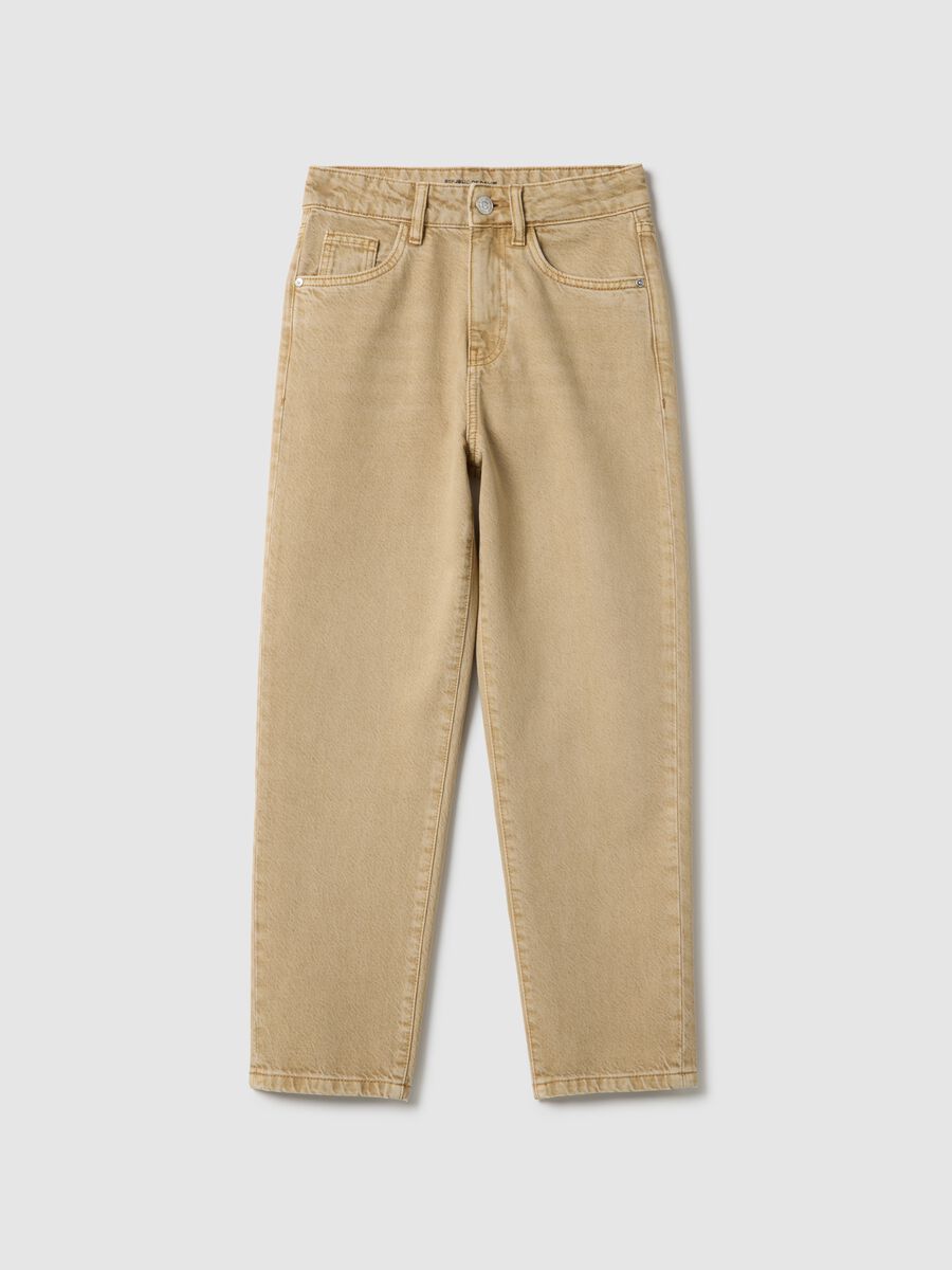 Boys' relaxed fit beige pure cotton jeans_0