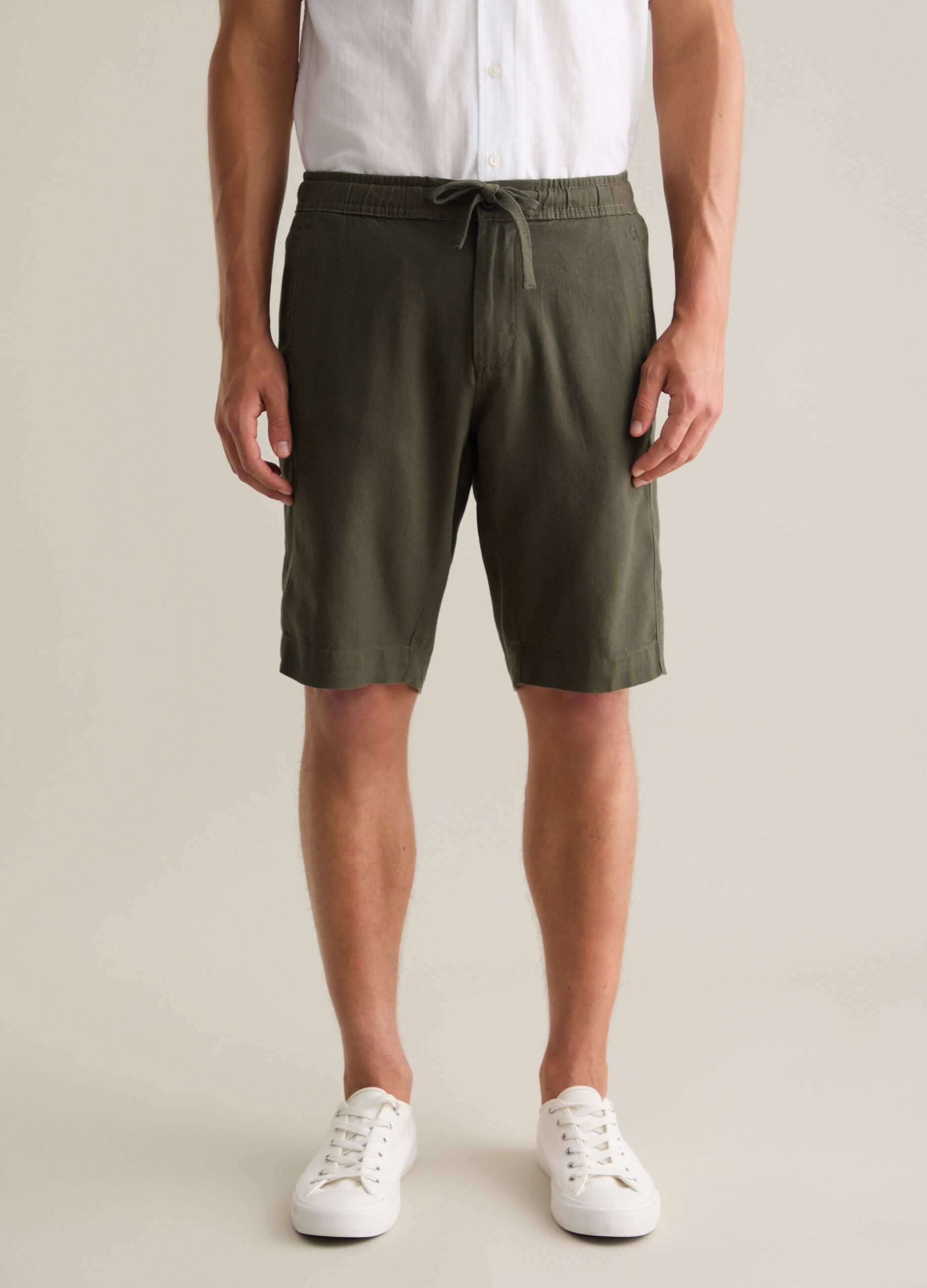 Men's green cotton blend regular fit shorts