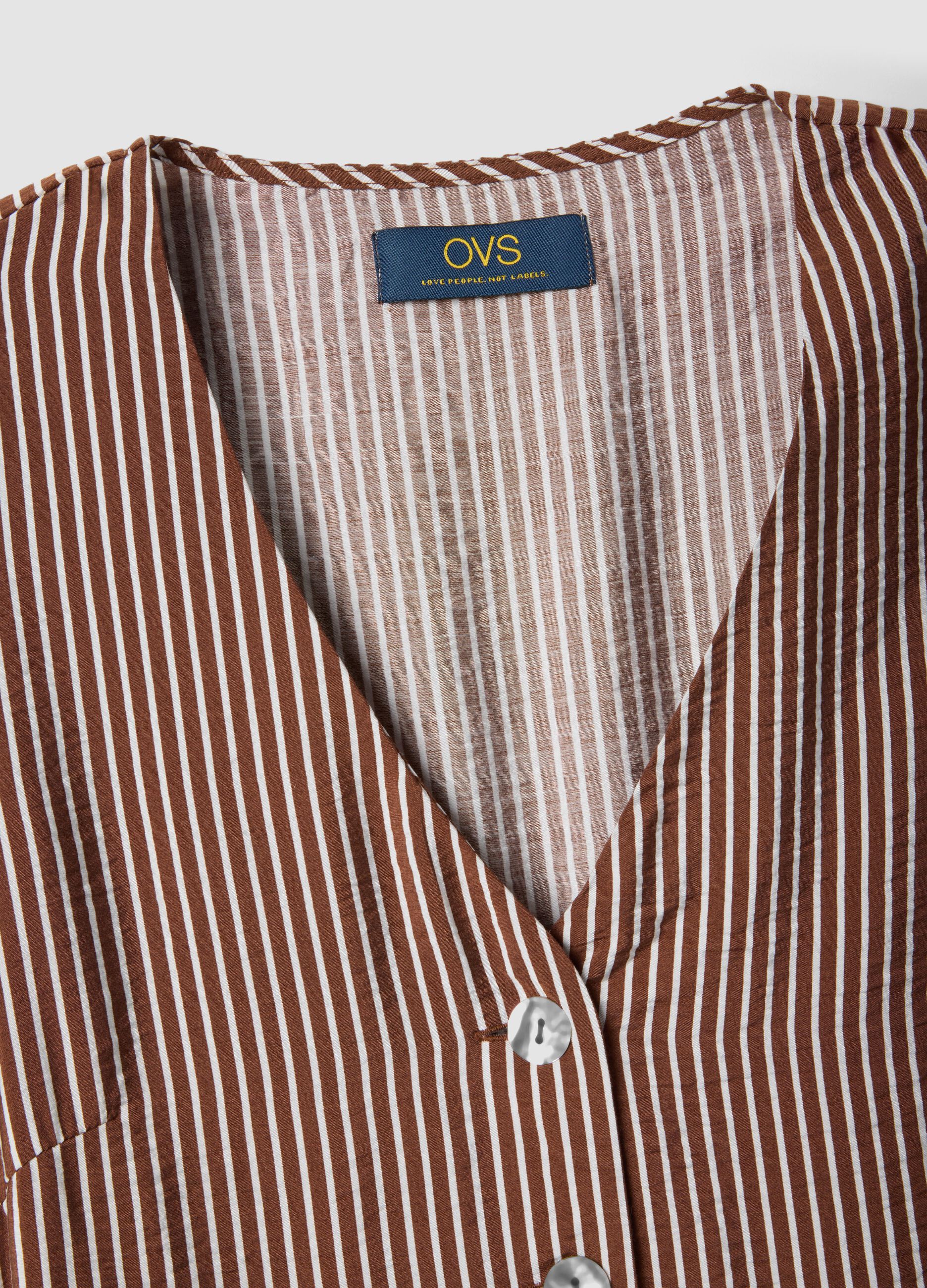 Brown striped viscose-blend shirt dress