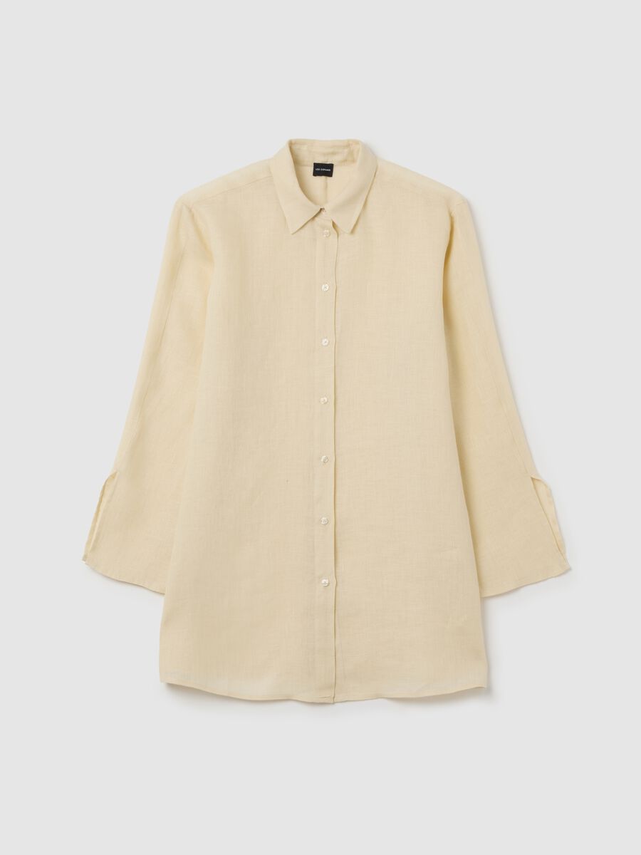 Women's long beige pure linen shirt - oversized_0