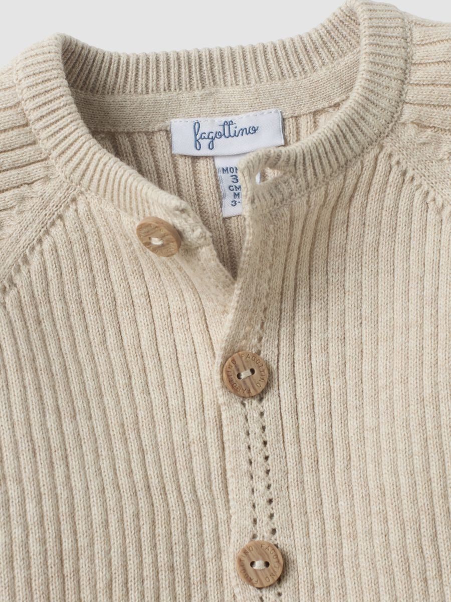 Cardigan beige in puro cotone organico a costine per neonata_2
