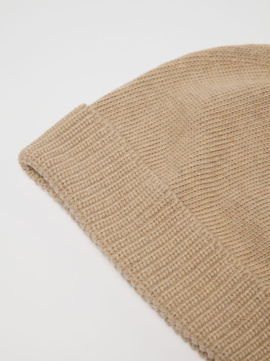 Beige ribbed cotton beanie_1
