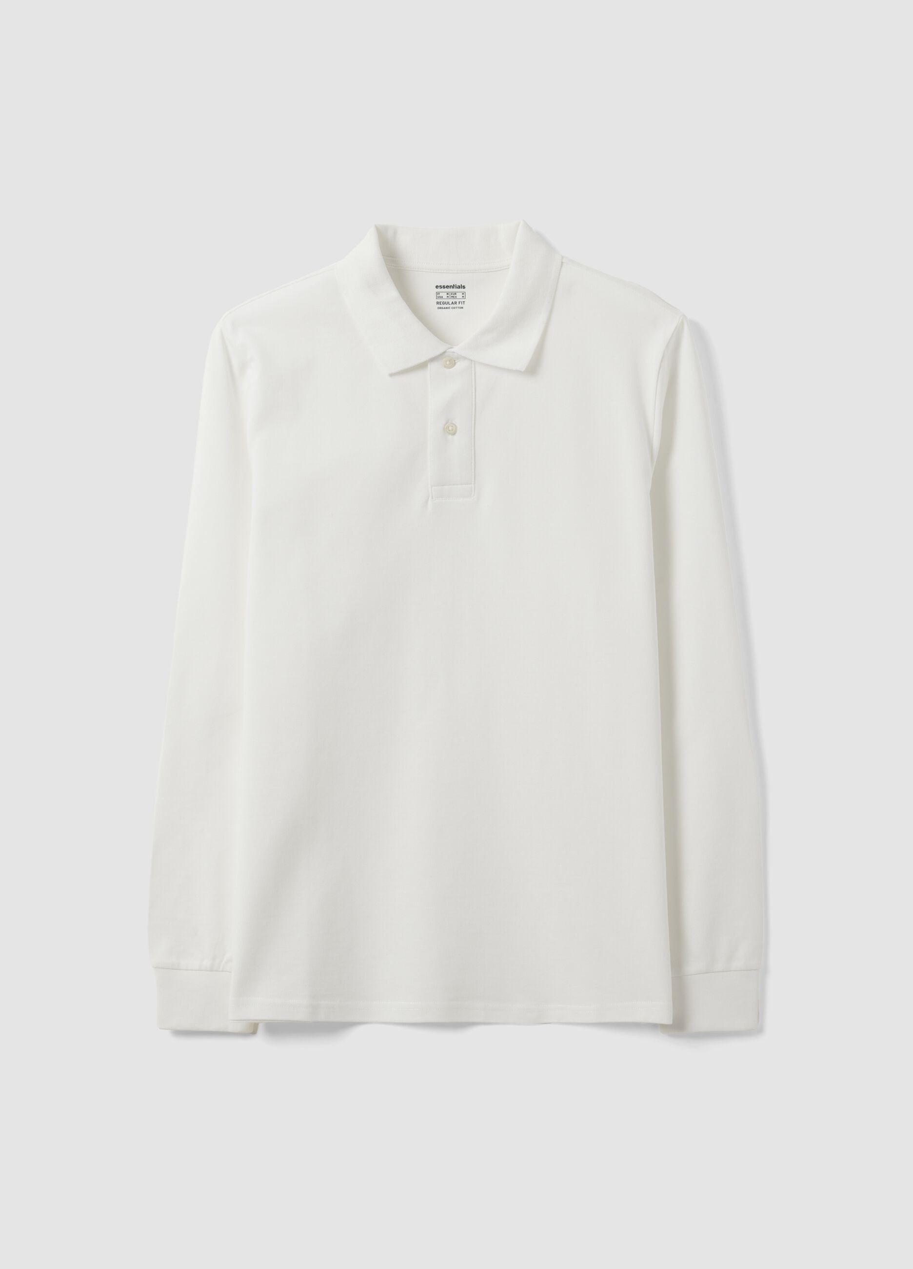 White long-sleeved organic cotton piqu&eacute; polo shirt, regular fit
