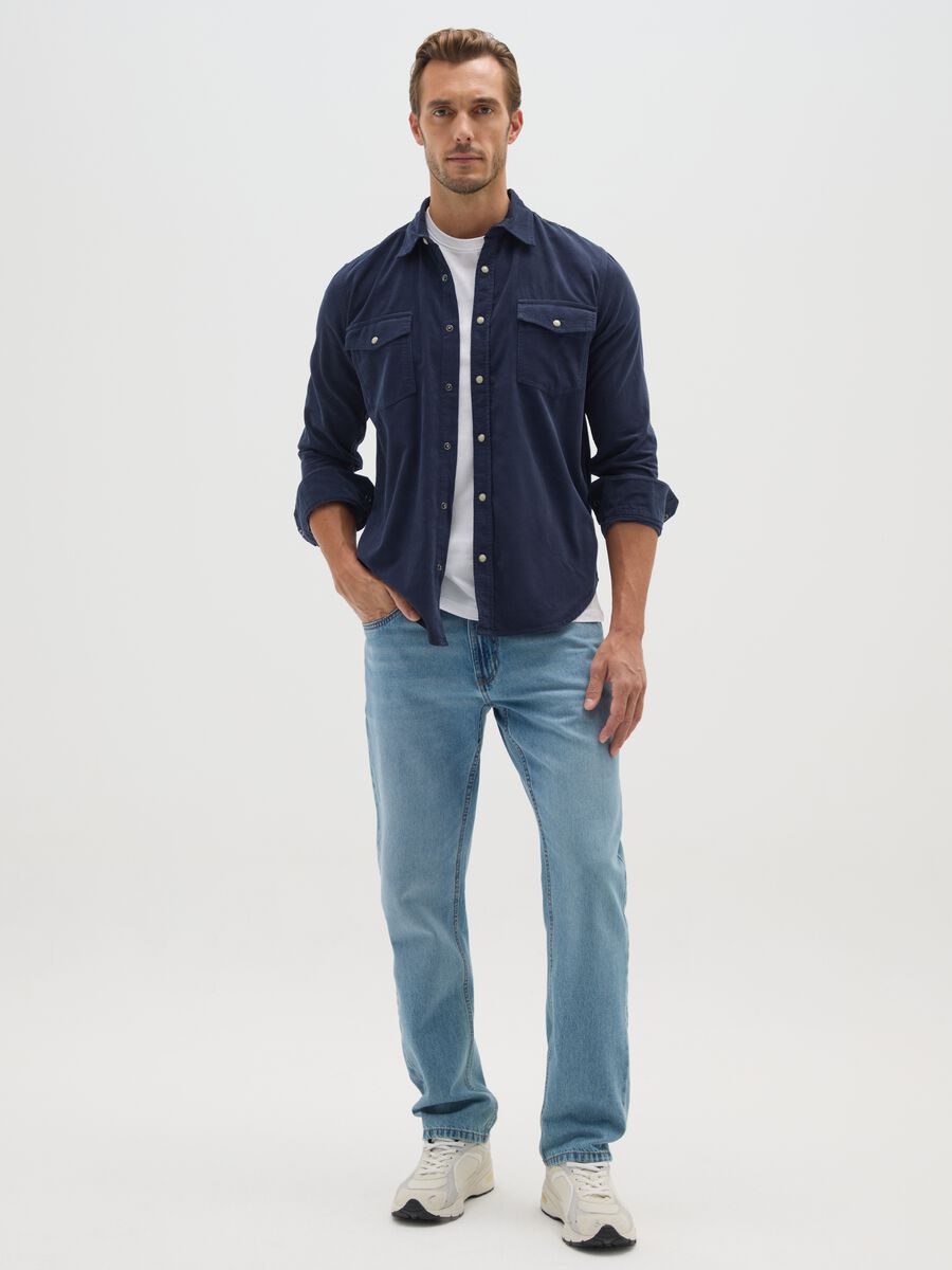 Regular fit blue pure cotton shirt in corduroy_1