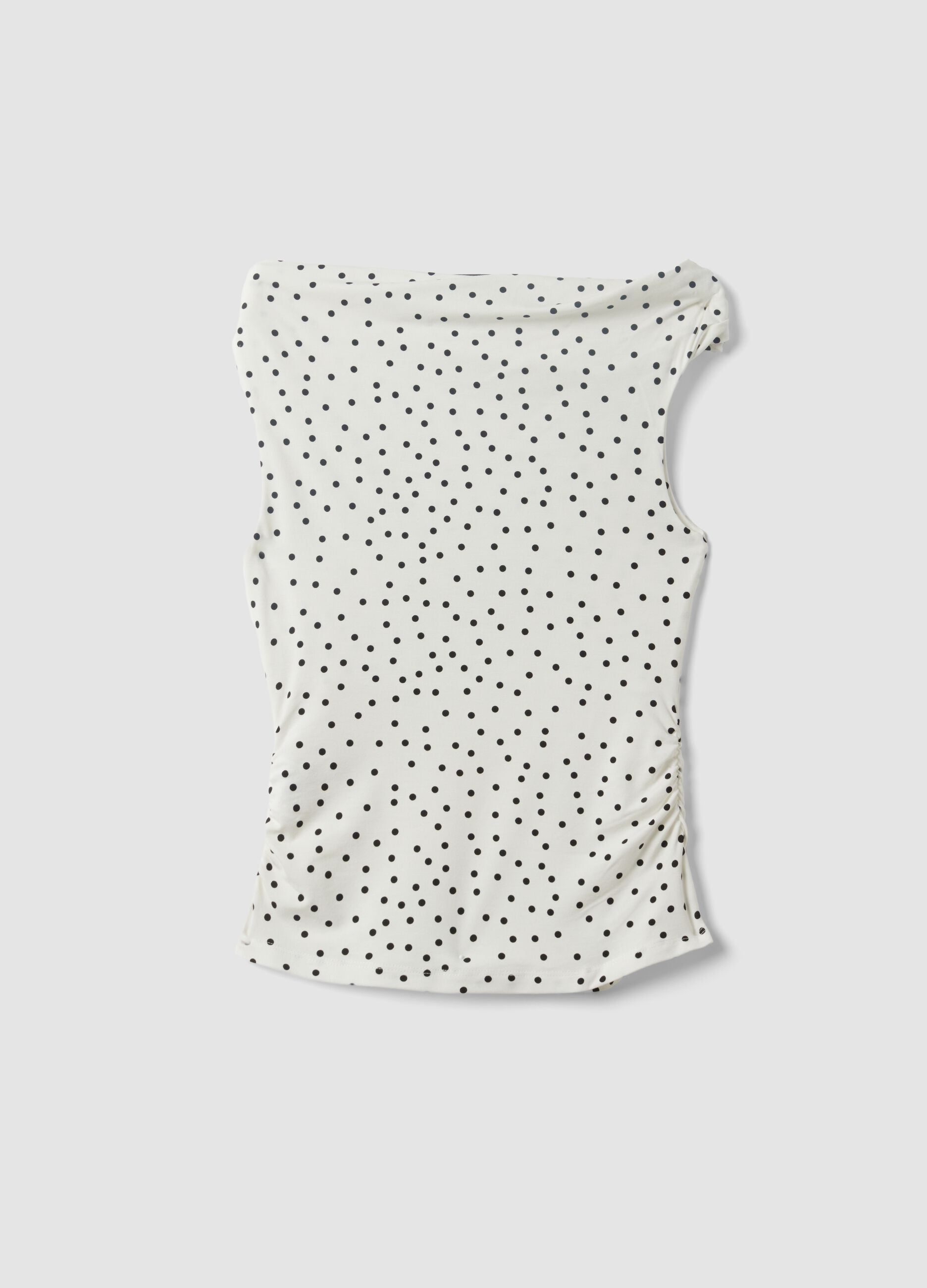 White asymmetrical one-shoulder slim-fit polka-dot stretch viscose top