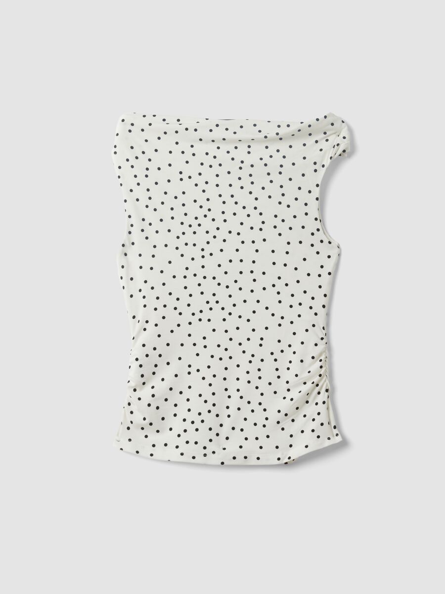 White asymmetrical one-shoulder slim-fit polka-dot stretch viscose top_1