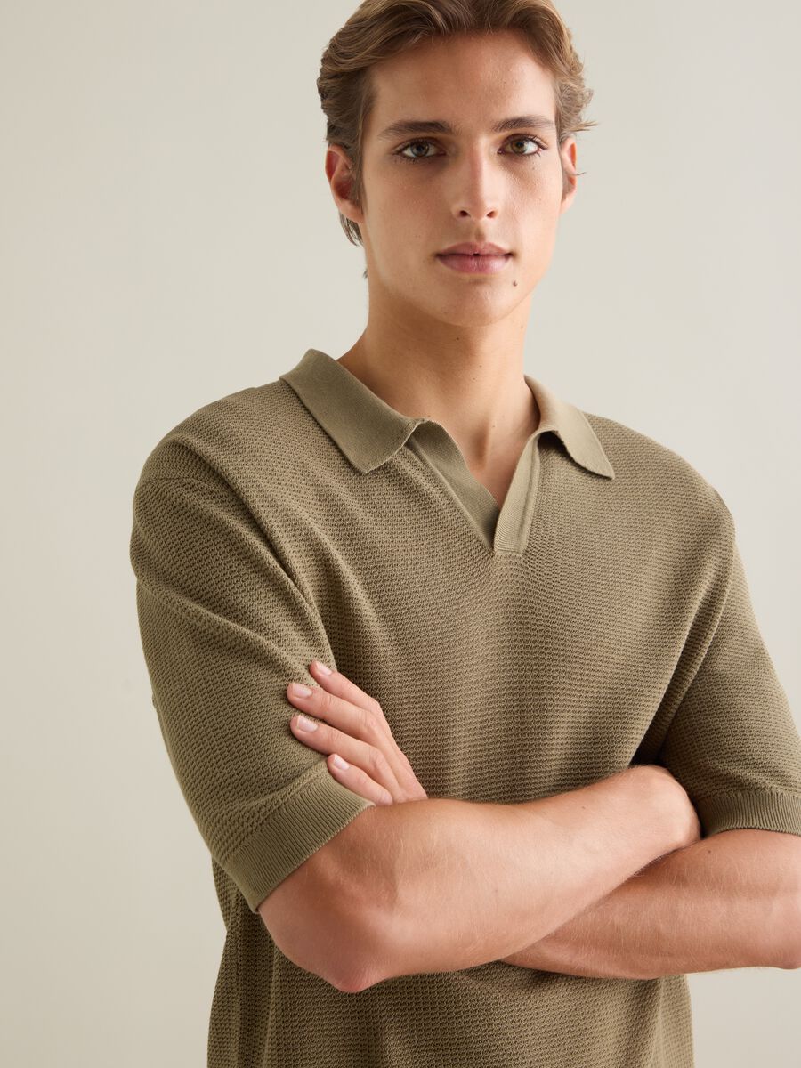 Men's beige pure cotton polo shirt, regular fit_1
