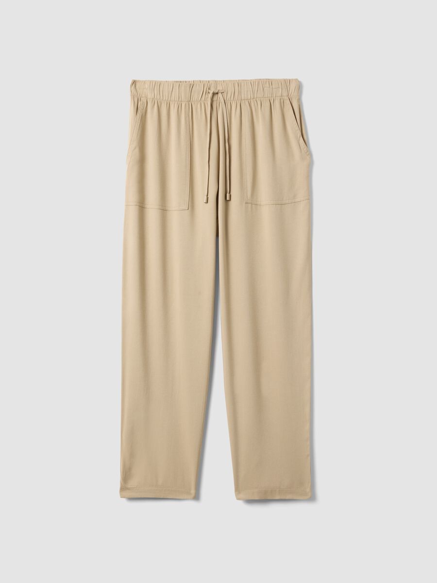 Beige Pure Viscose Jogger Trousers Regular Fit_4