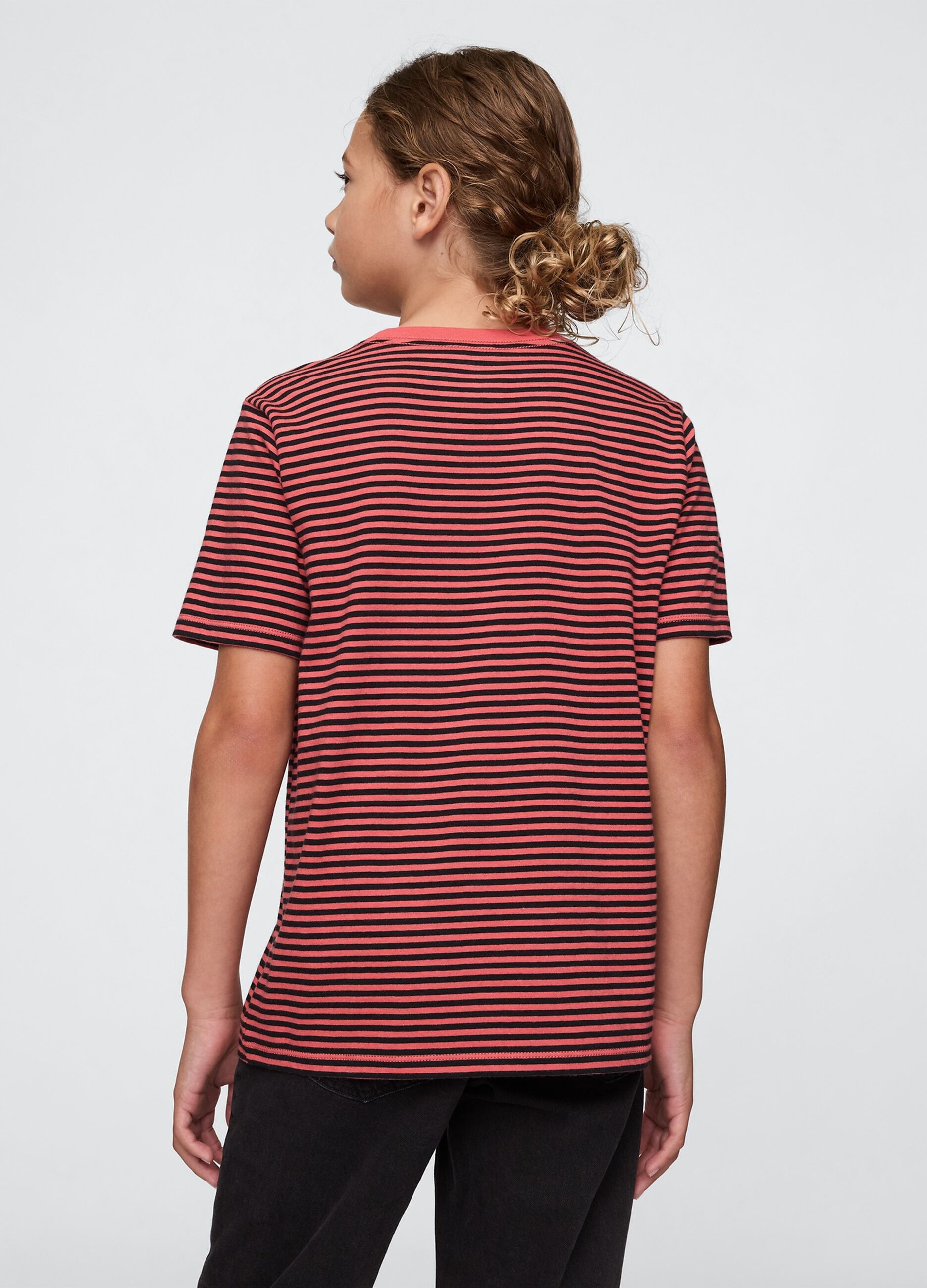 Red and black striped T-shirt with pocket