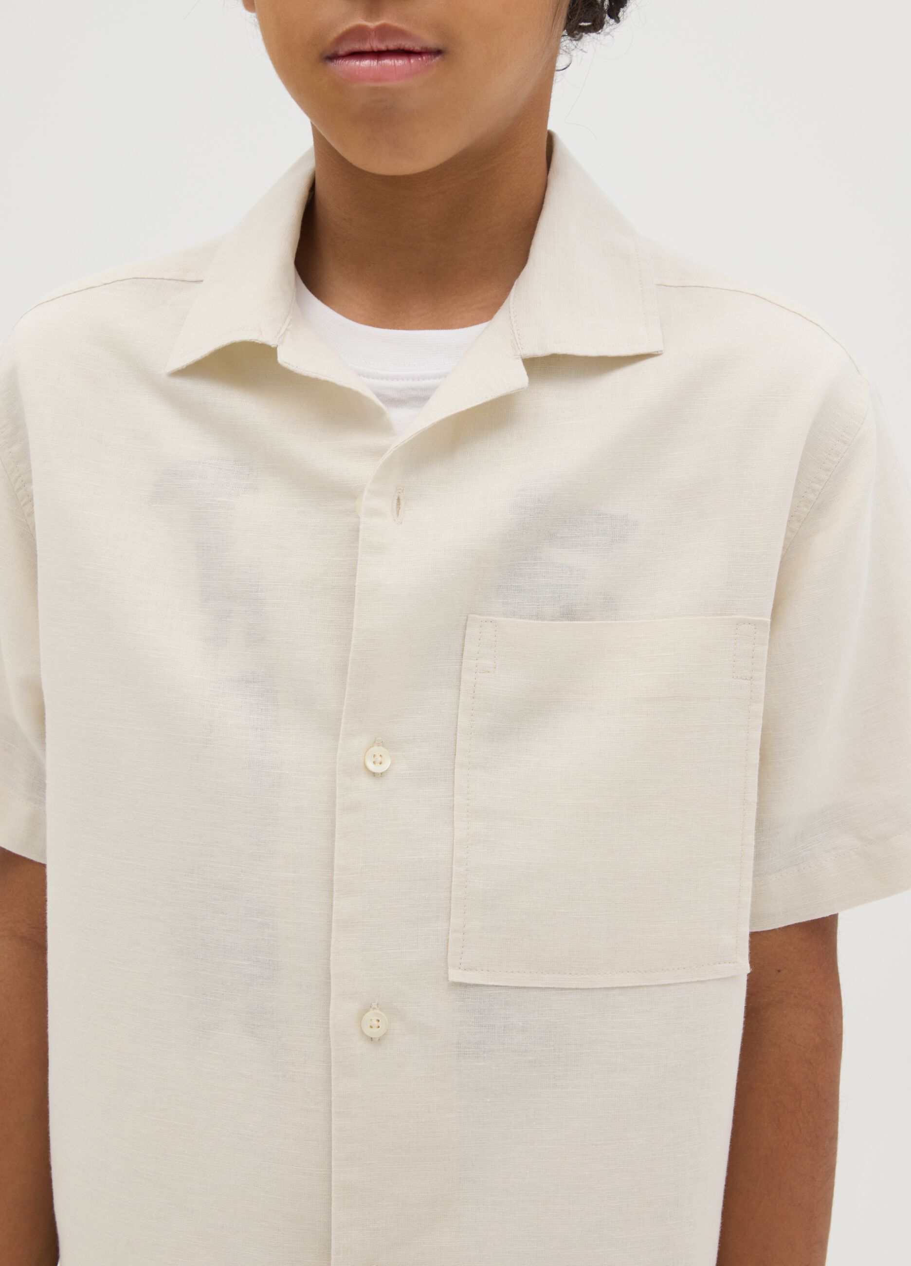 Camicia da ragazzo in misto lino beige over