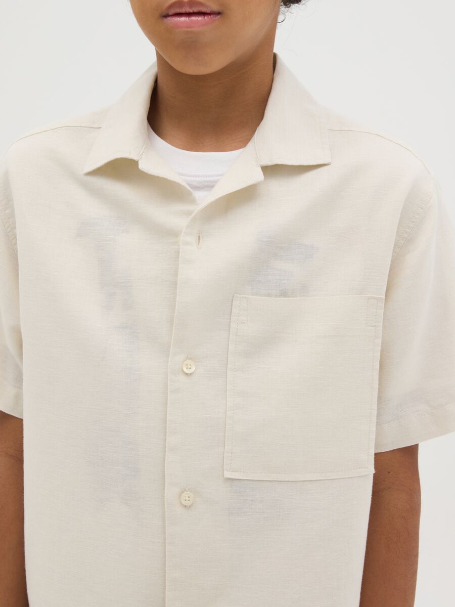 Camicia da ragazzo in misto lino beige over_1